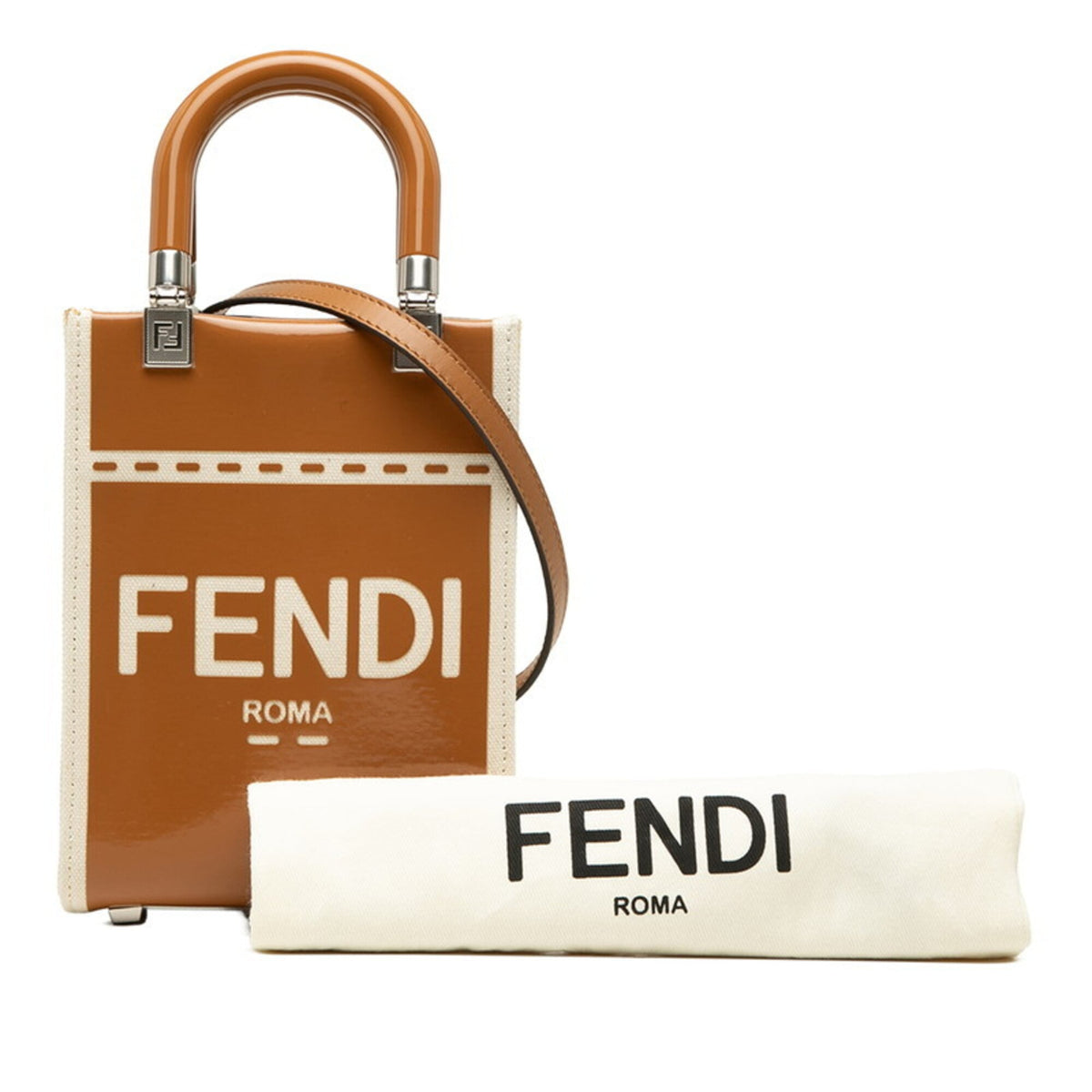Fendi Brown Ivory Ivory Handbag Shoulder Bag (Pre-Owned)