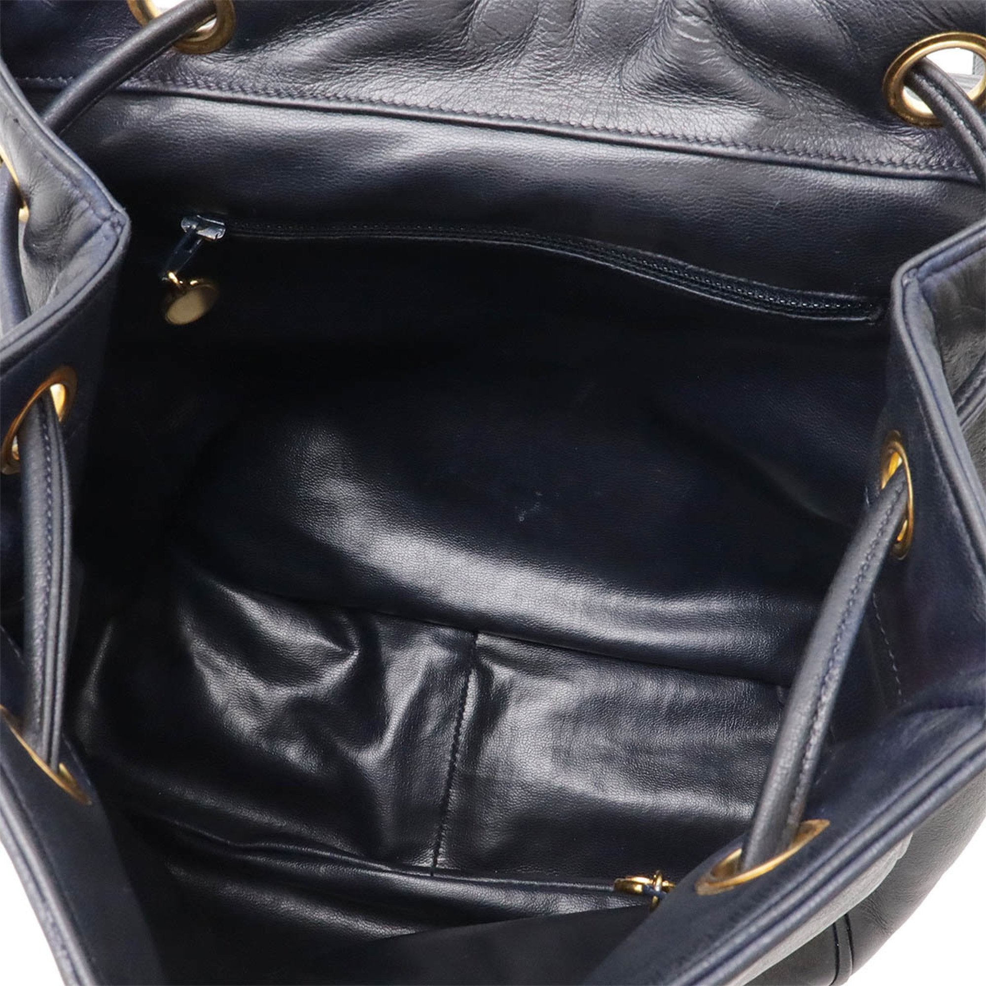 Chanel Black Navy Leather Backpack (Pre-Owned)