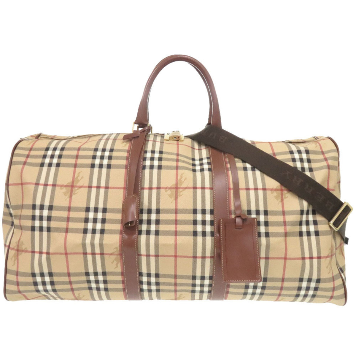 Burberry Beige Pvc Leather Boston Bag (Pre-Owned)