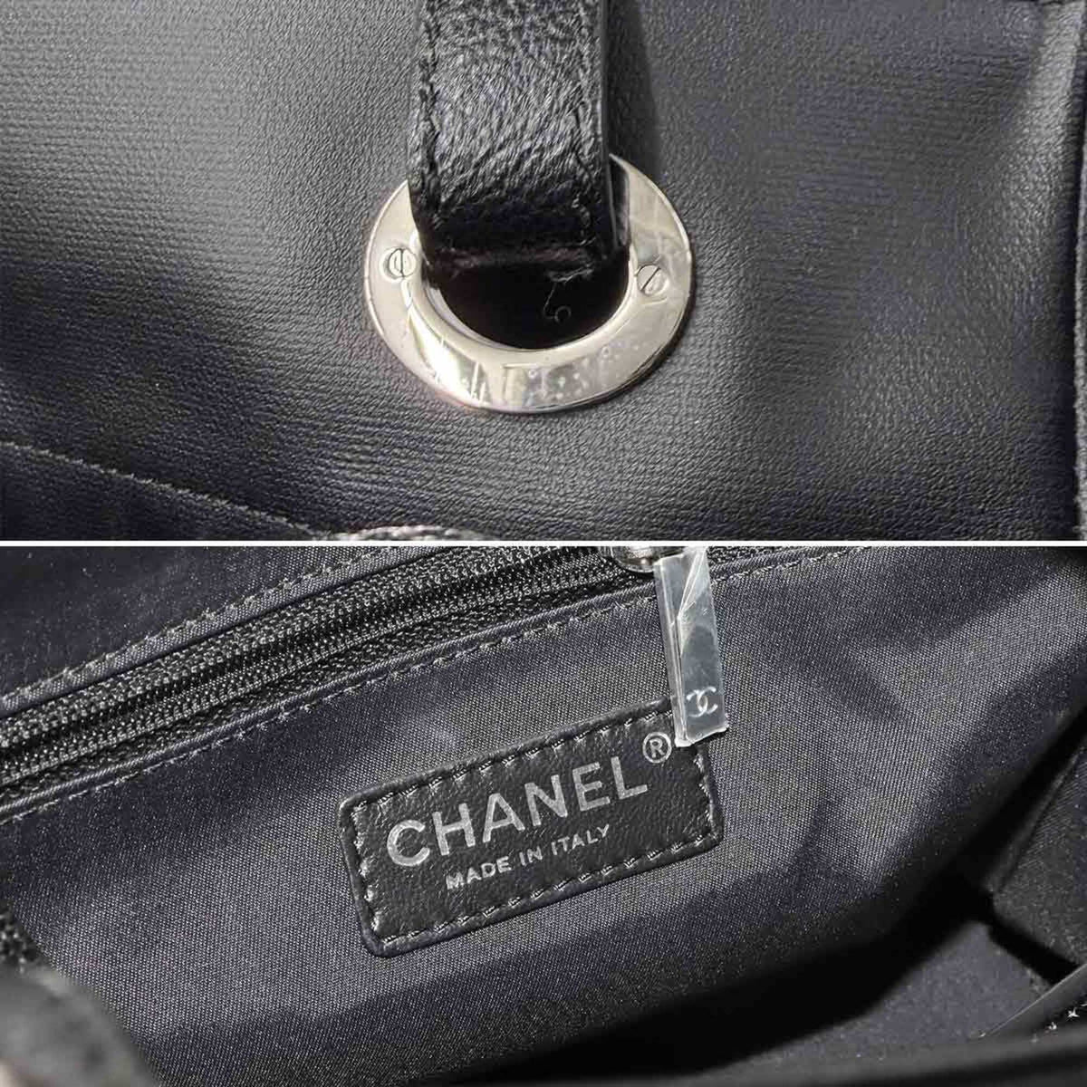 Chanel Paris Biarritz Black Nylon Pvc Leather Handbag Tote Bag (Pre-Owned)