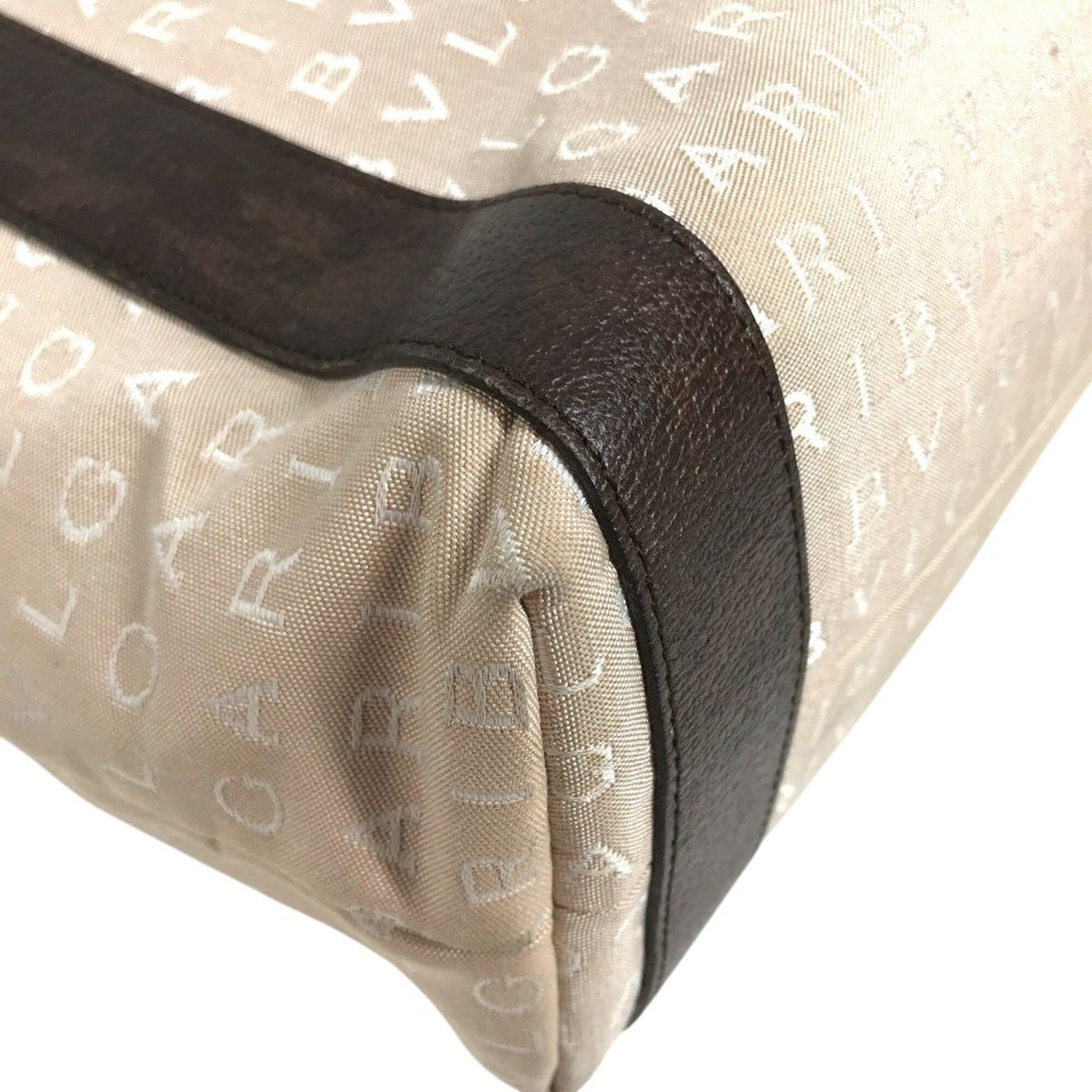 Bvlgari Logomania Beige Canvas Leather Shoulder Bag Tote Bag (Pre-Owned)