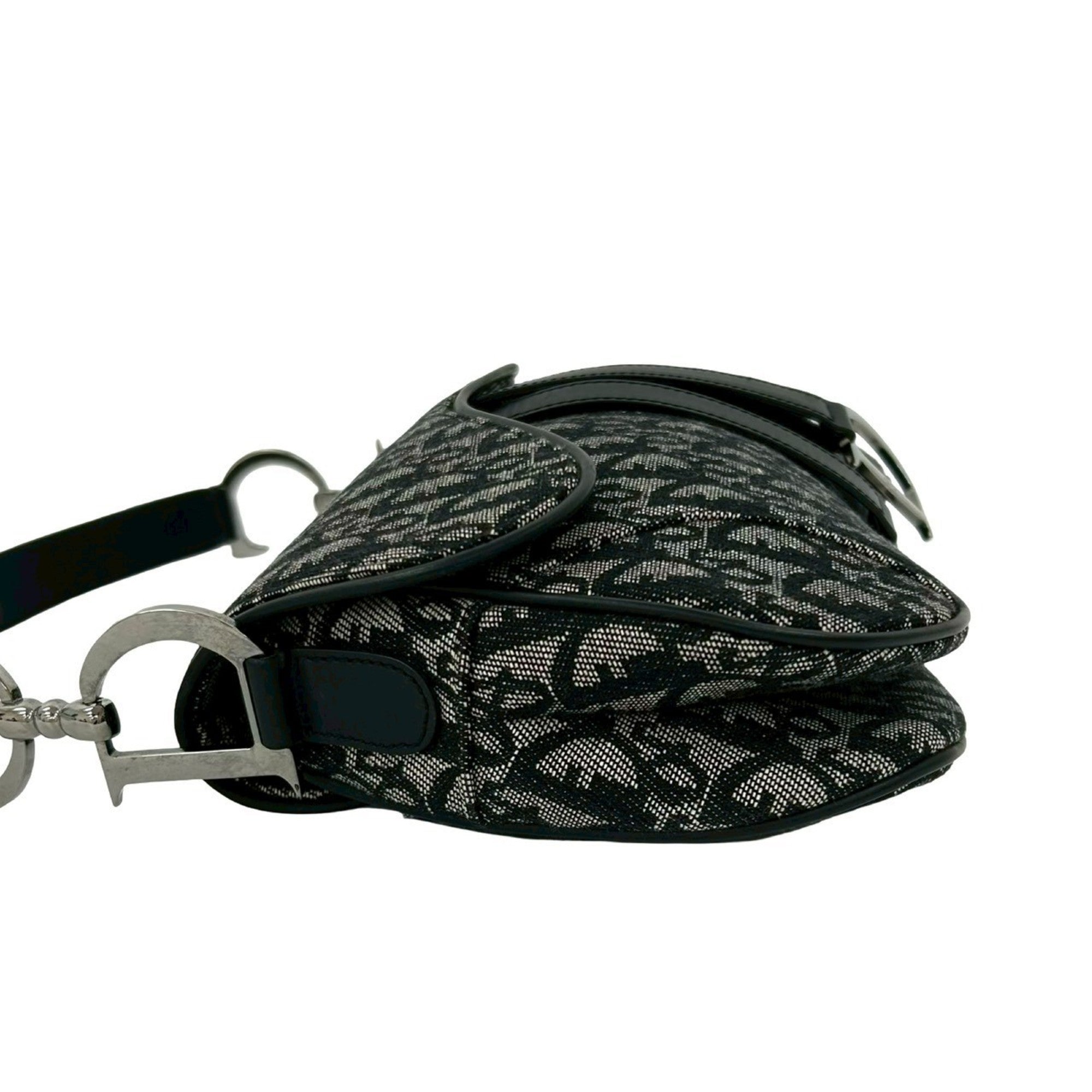 Christian Dior Black Canvas Leather Saddle Bag Shoulder Bag (Pre-Owned)