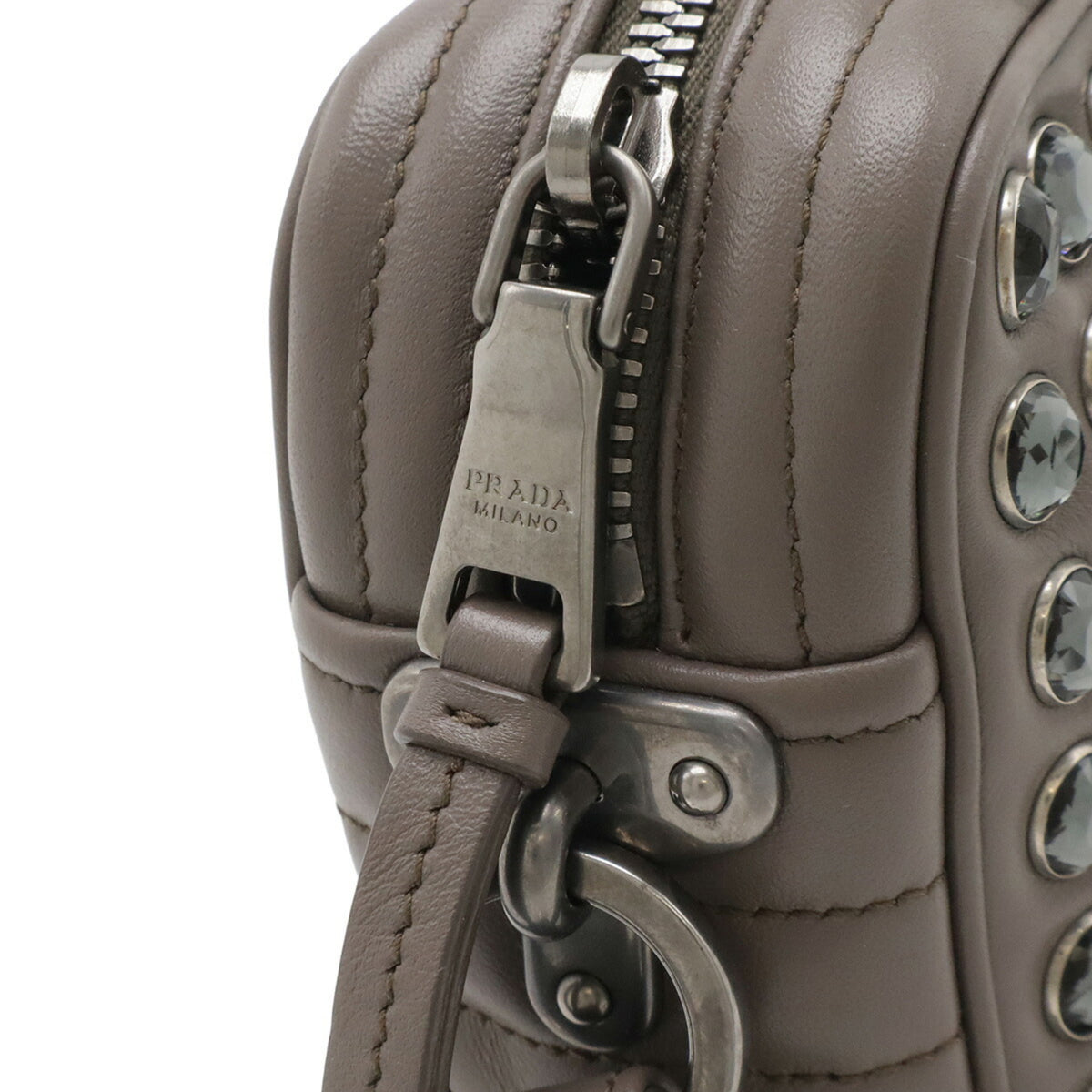 Prada Grayish Leather Clutch Bag Shoulder Bag (Pre-Owned)