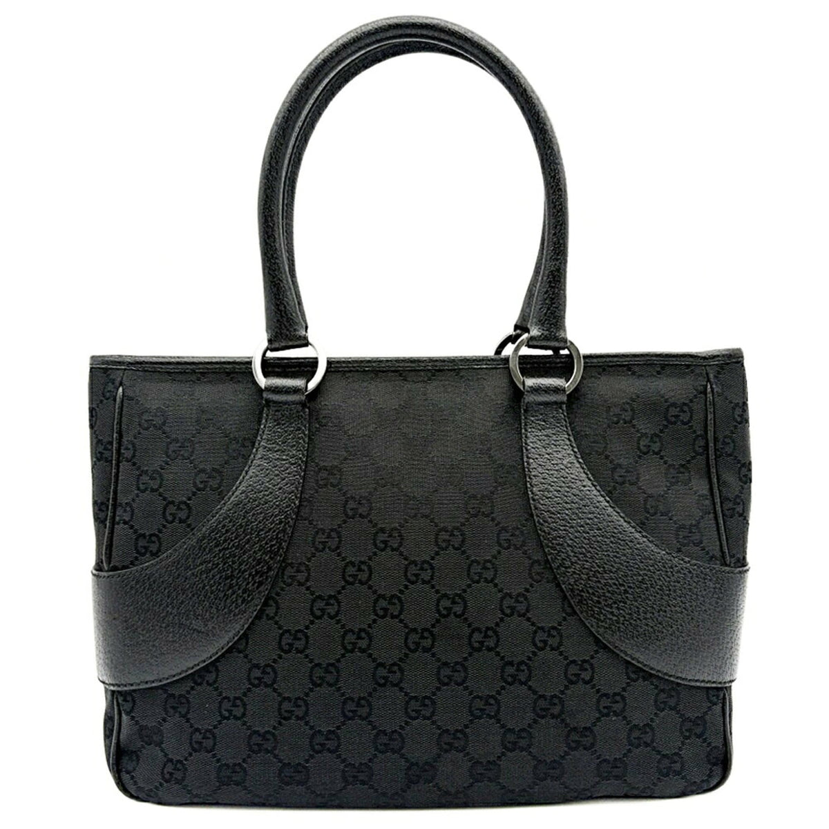 Gucci Black Gg Canvas Leather Tote Bag (Pre-Owned)
