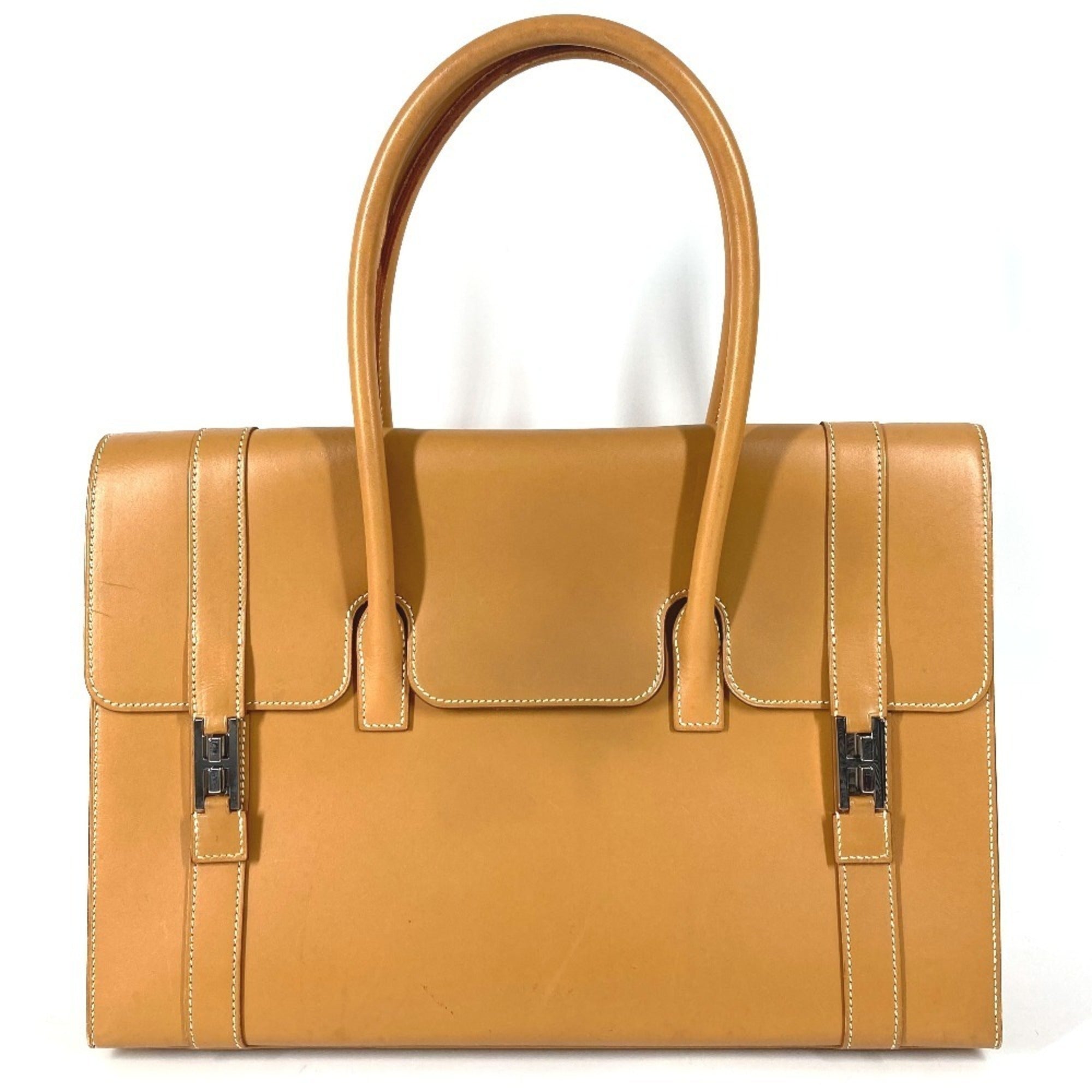 Hermes Natural Box Calf Leather Handbag Tote Bag (Pre-Owned)