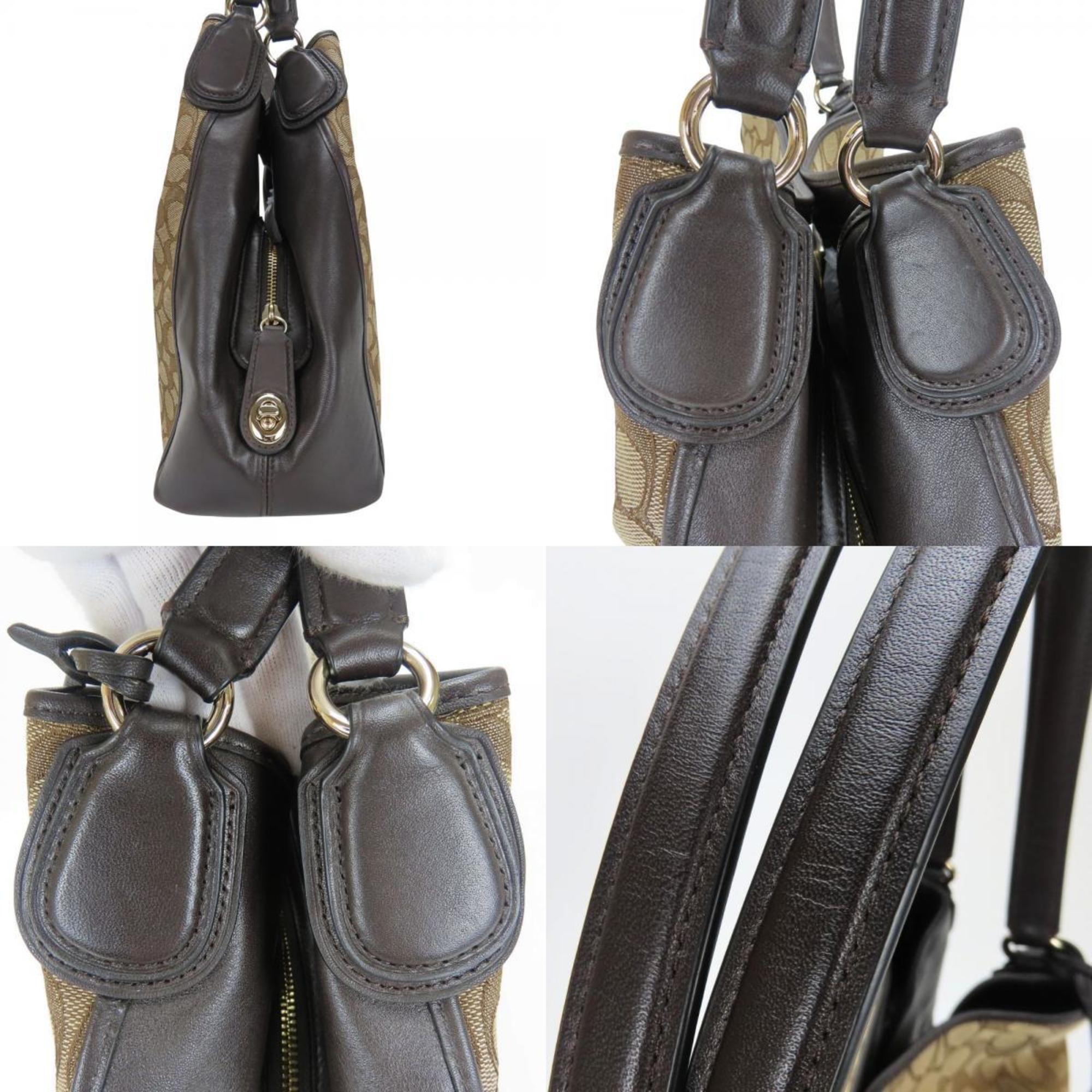 Coach Brown Dark Brown Canvas Leather Tote Bag (Pre-Owned)
