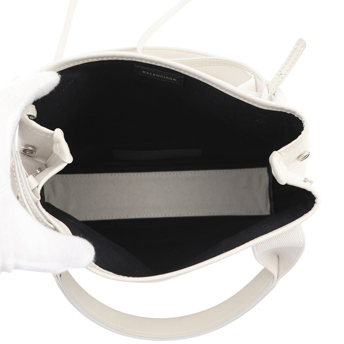 Balenciaga White Canvas Leather Handbag Pouch (Pre-Owned)
