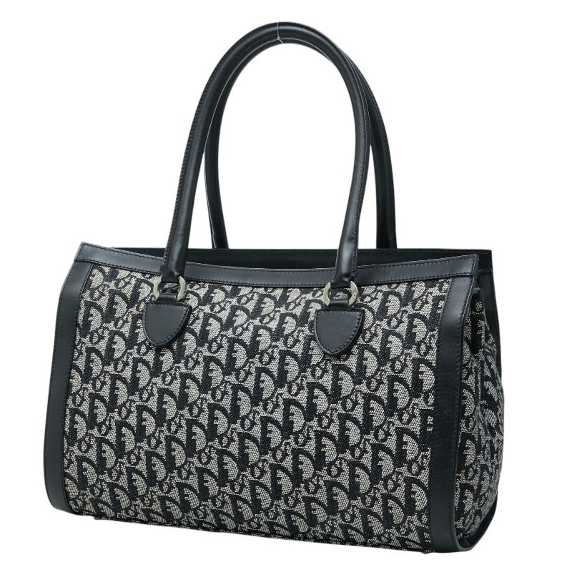 Christian Dior Black Gray Canvas Leather Handbag Tote Bag (Pre-Owned)