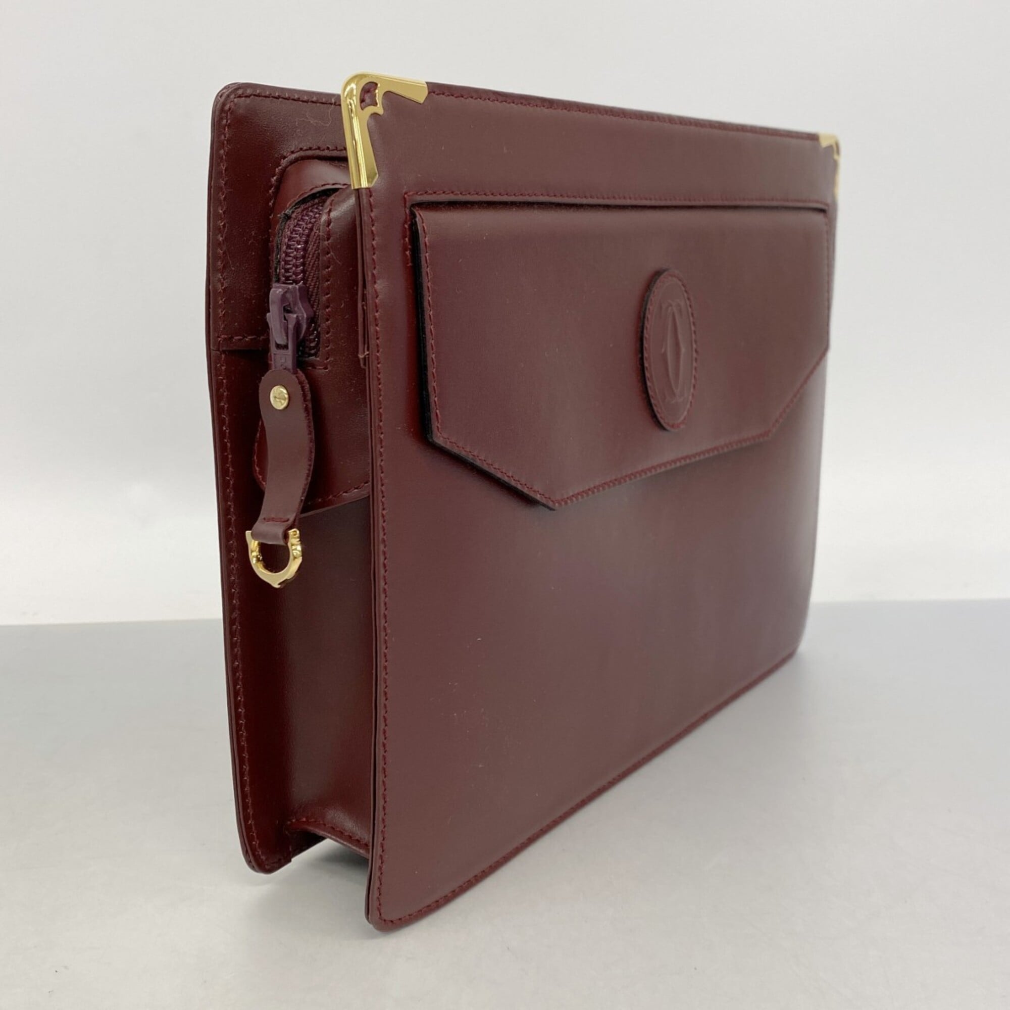 Cartier Bordeaux Leather Clutch Bag (Pre-Owned)