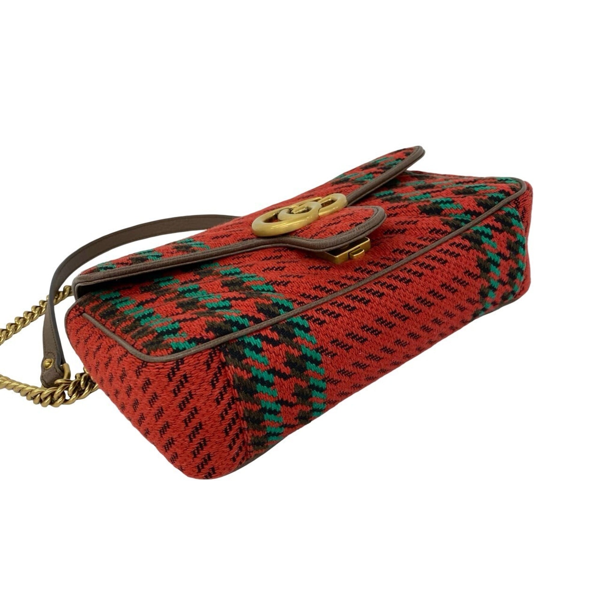 Gucci Red Color Tweed Leather Shoulder Bag (Pre-Owned)