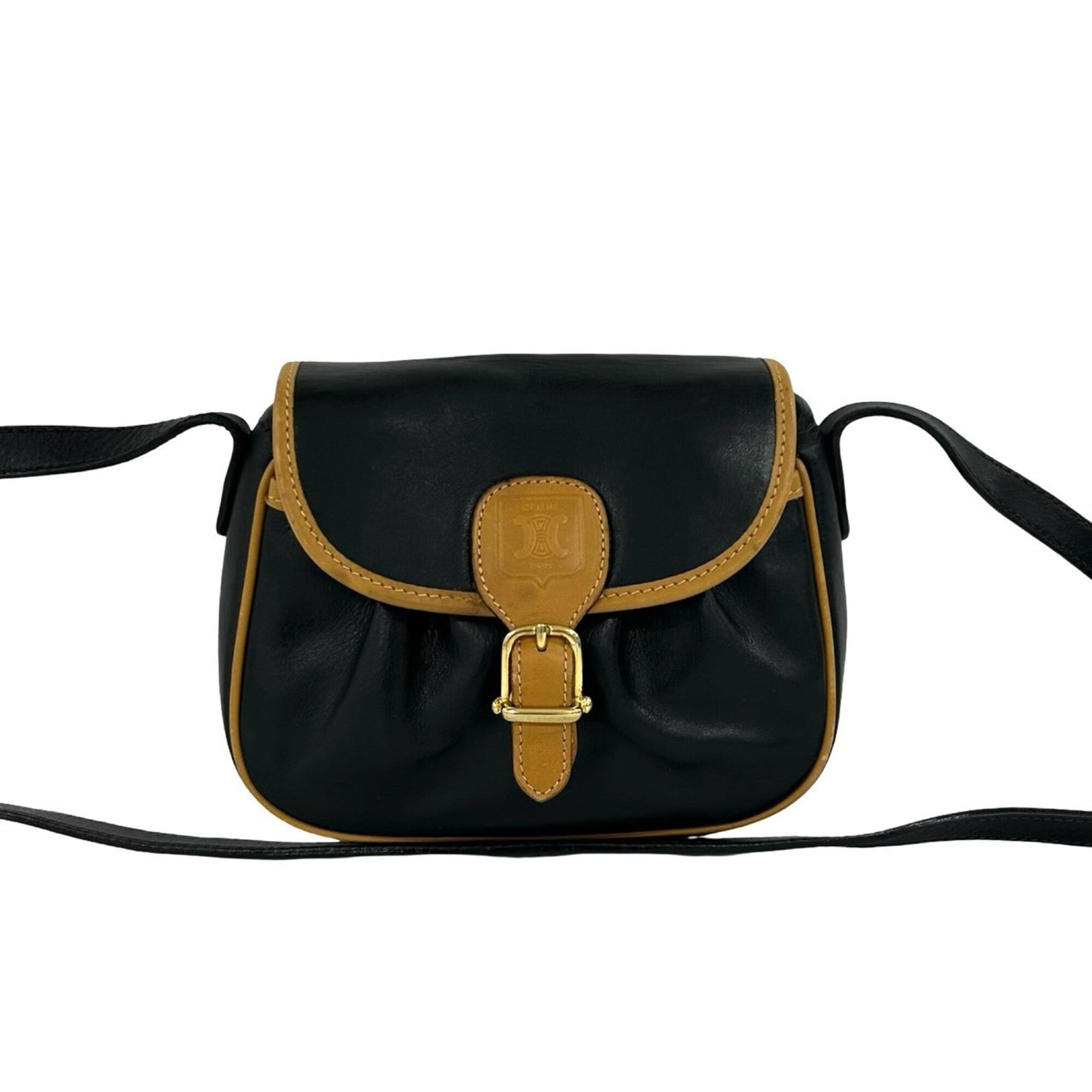 Celine Black Brown Leather Pochette Shoulder Bag (Pre-Owned)
