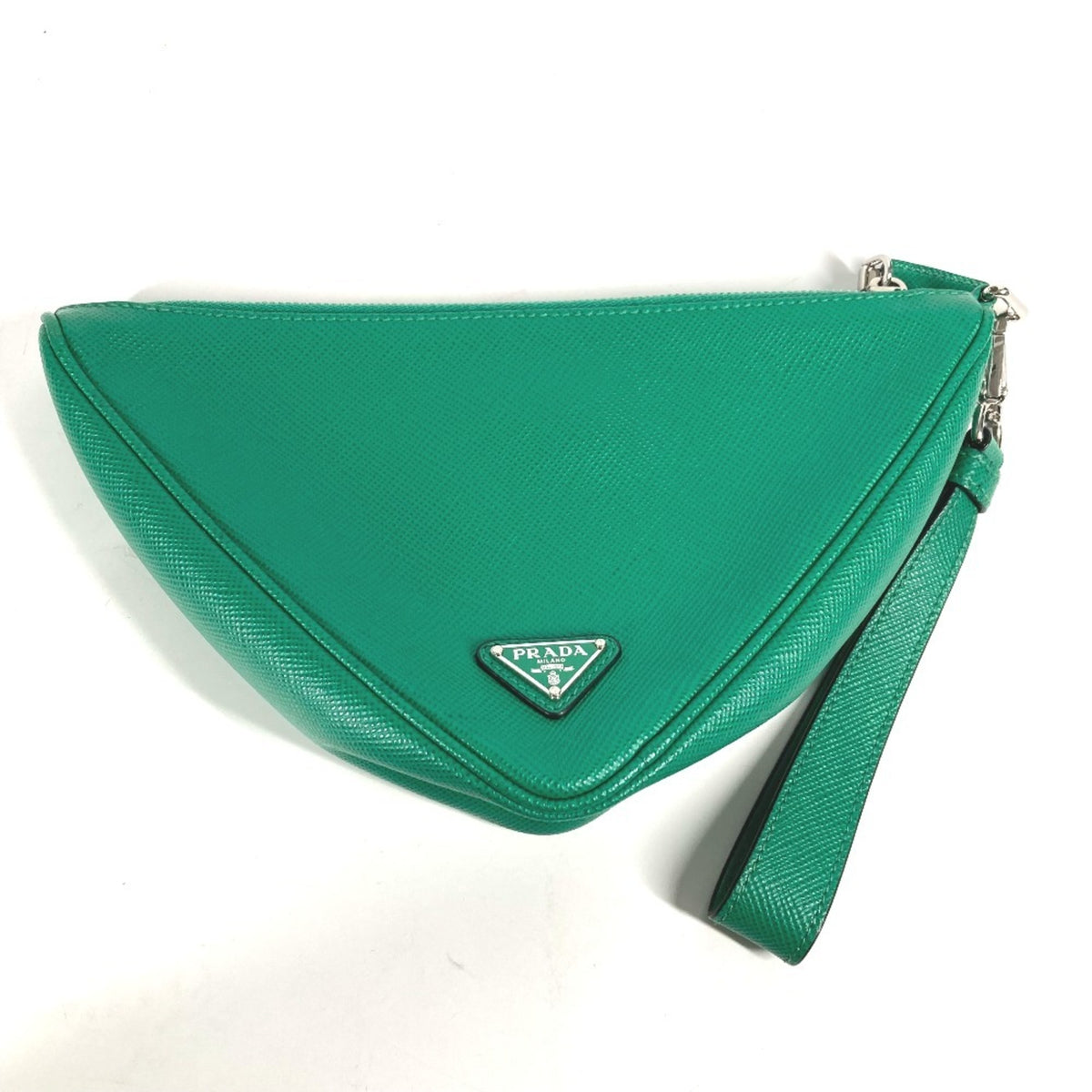 Prada Green Saffiano Triangle Clutch Bag Pouch (Pre-Owned)