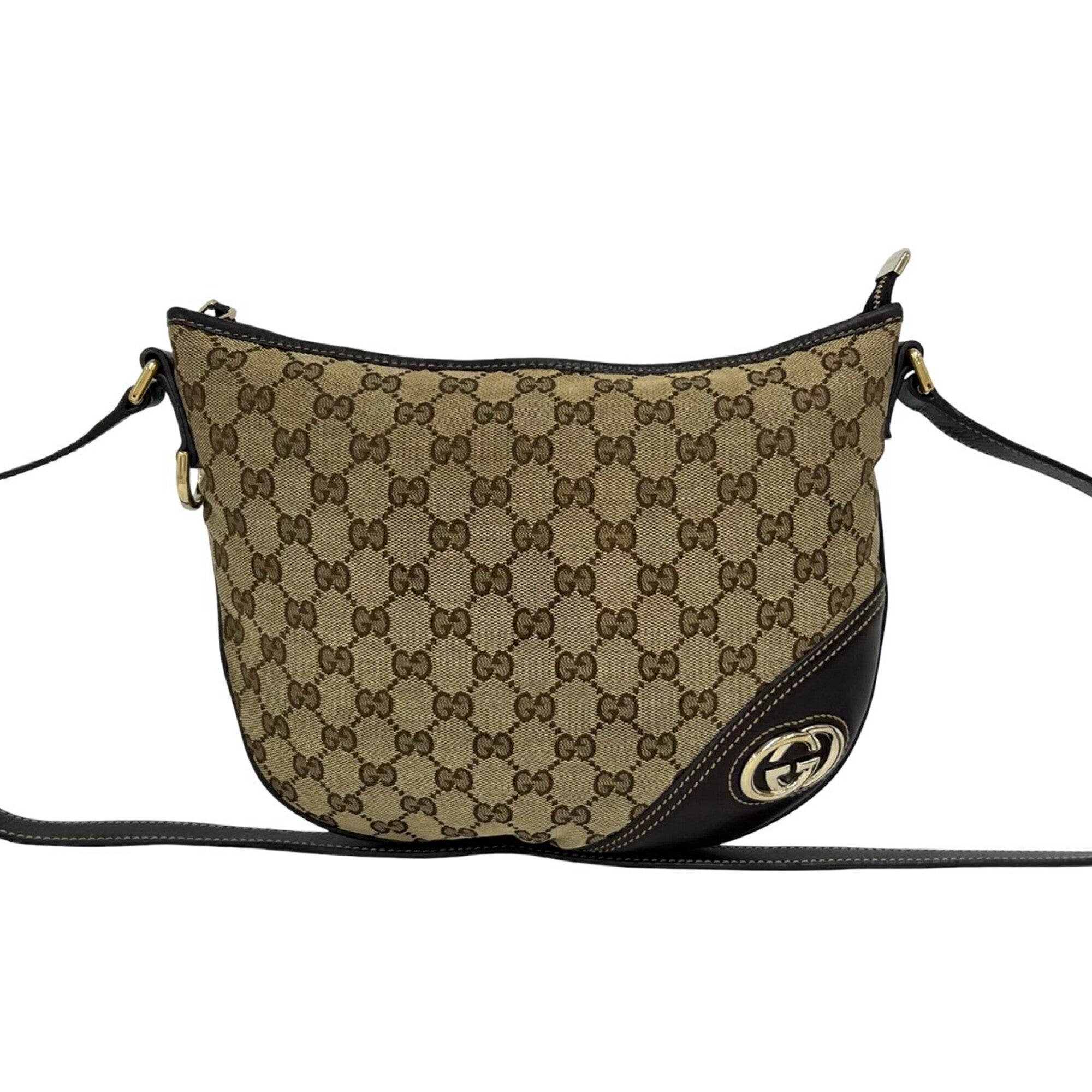 Gucci Brown Canvas Leather Pochette Shoulder Bag (Pre-Owned)