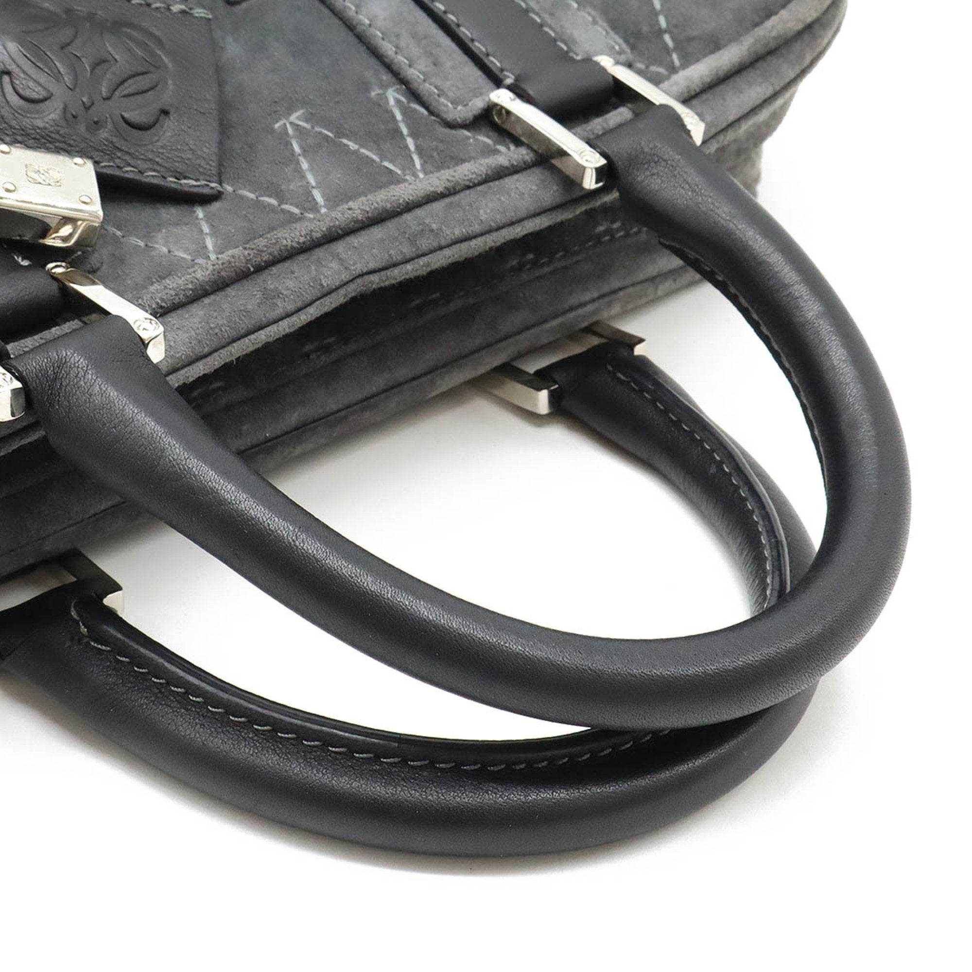 Loewe Black Gray Suede Leather Boston Bag Handbag (Pre-Owned)
