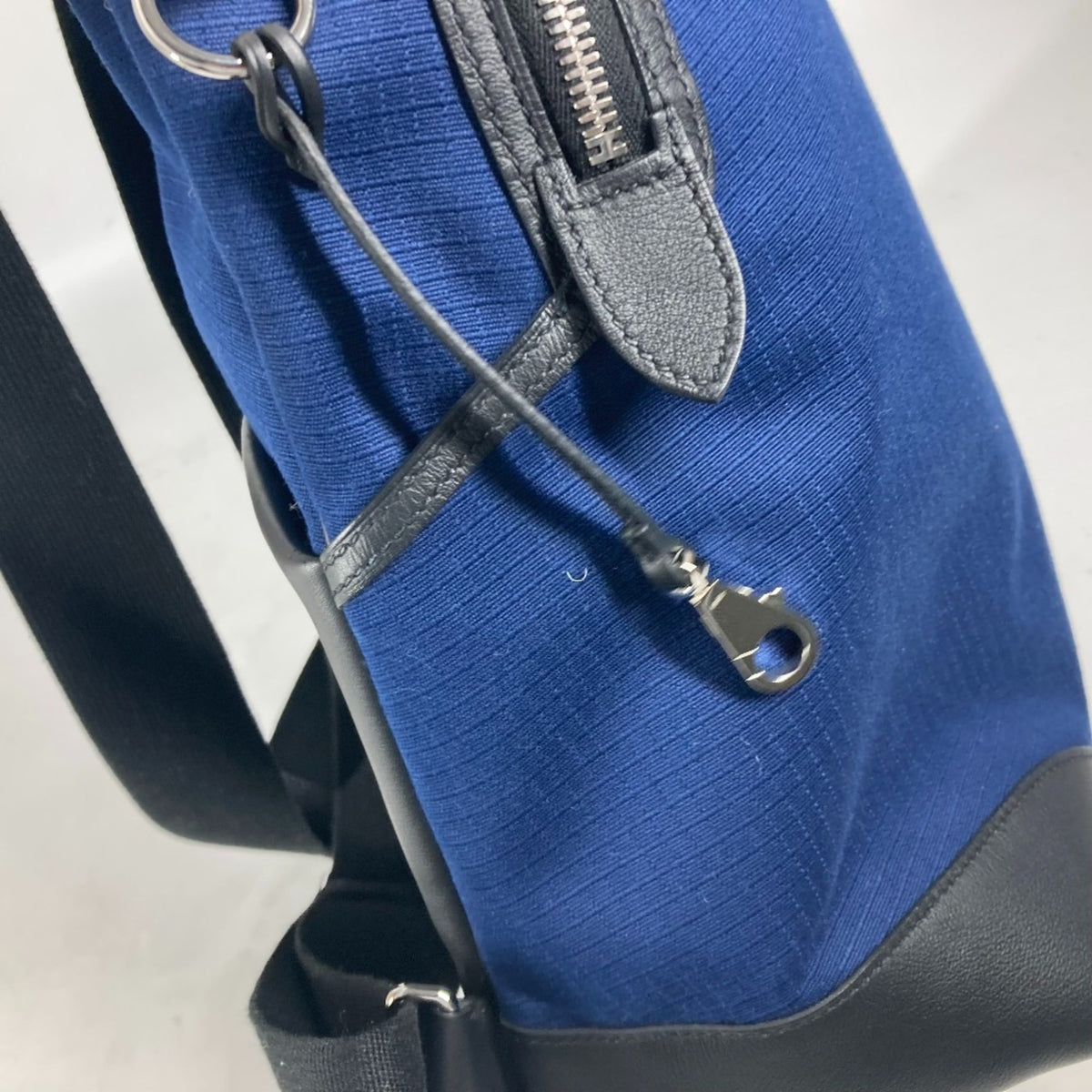 Hermes Black Blue Canvas Leather Backpack (Pre-Owned)