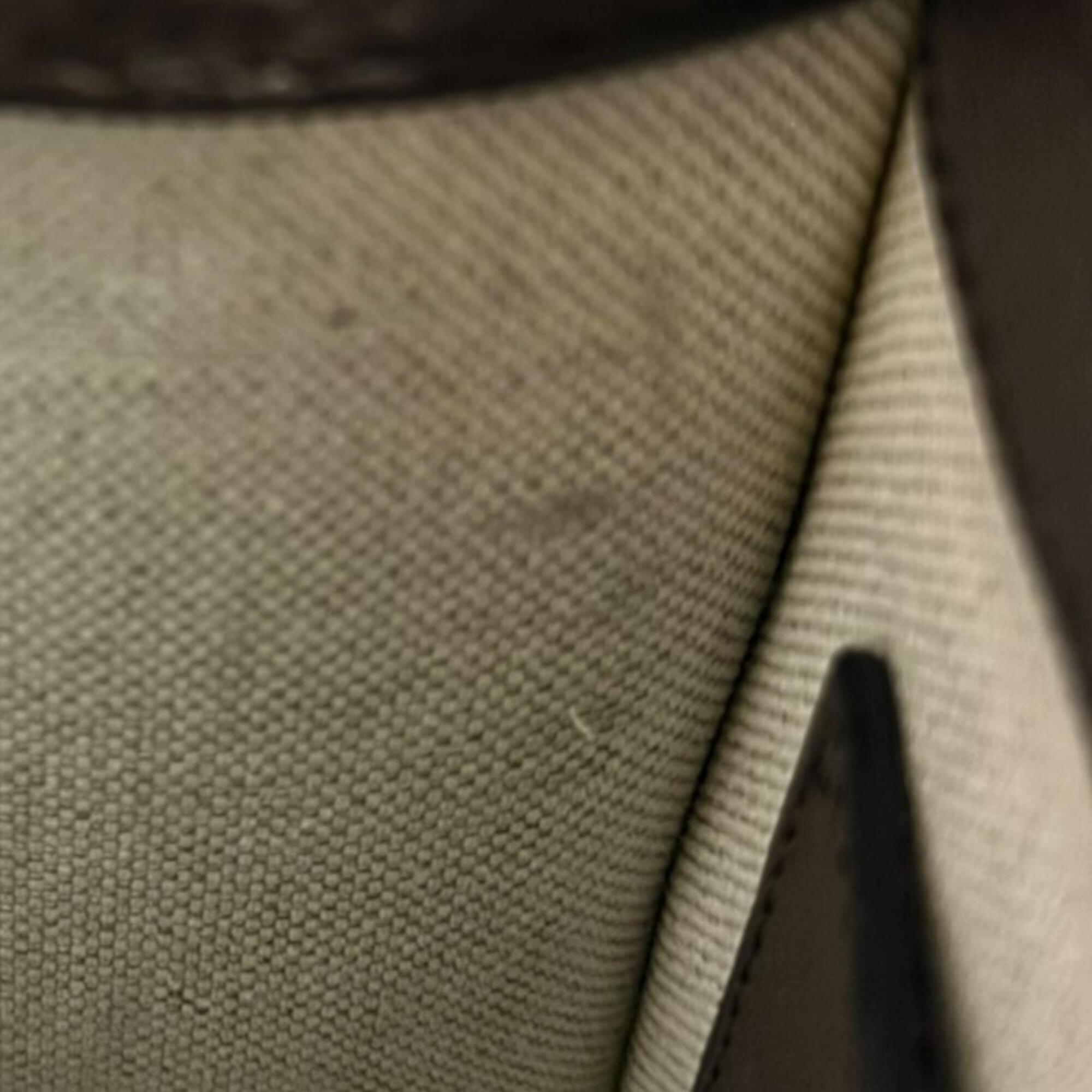 Gucci Gg Canvas Beige Brown Leather Canvas Shoulder Bag (Pre-Owned)