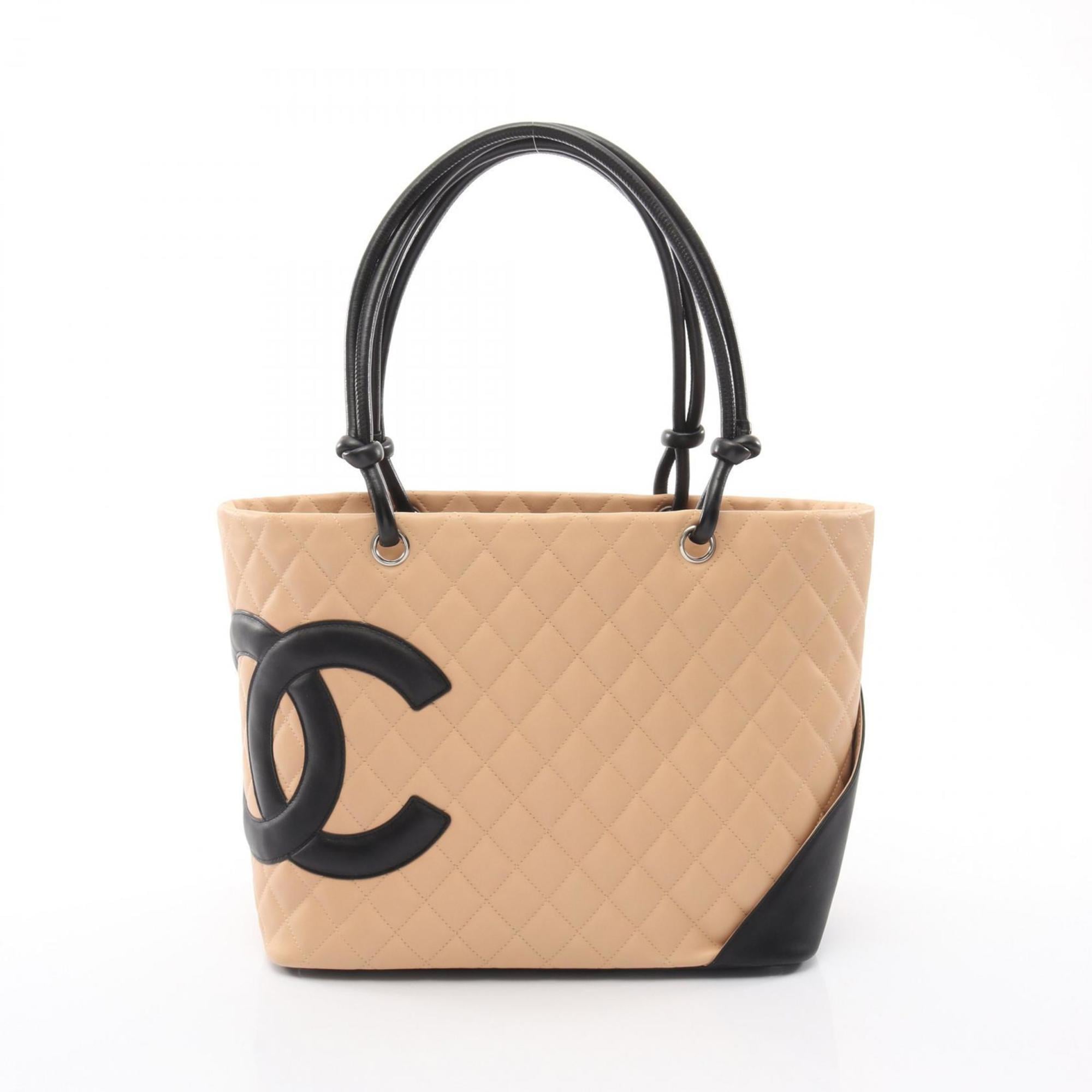 Chanel Beige Black Leather Handbag Tote Bag (Pre-Owned)