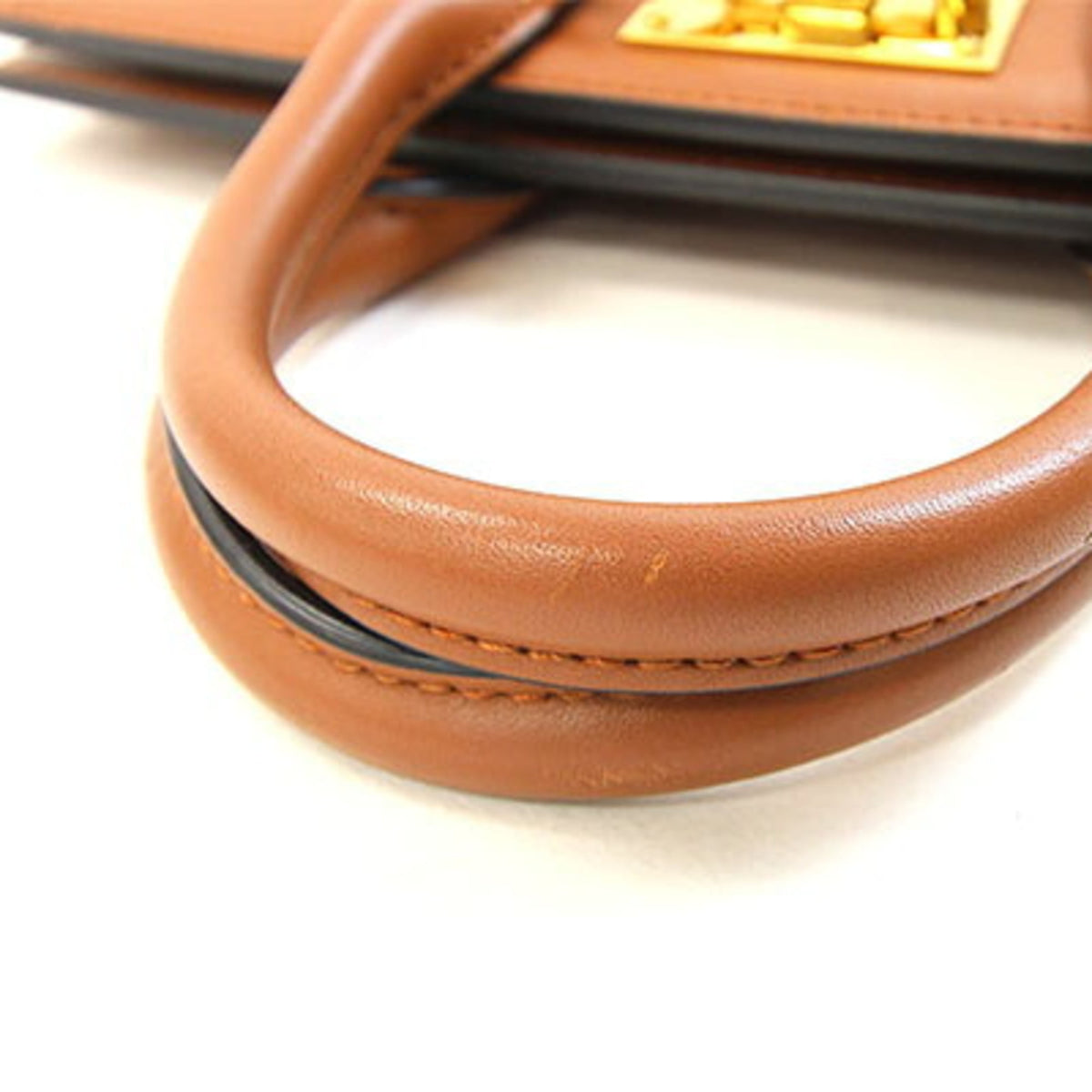 Salvatore Ferragamo Gancini Beige Brown Fabric Leather Handbag Pouch (Pre-Owned)