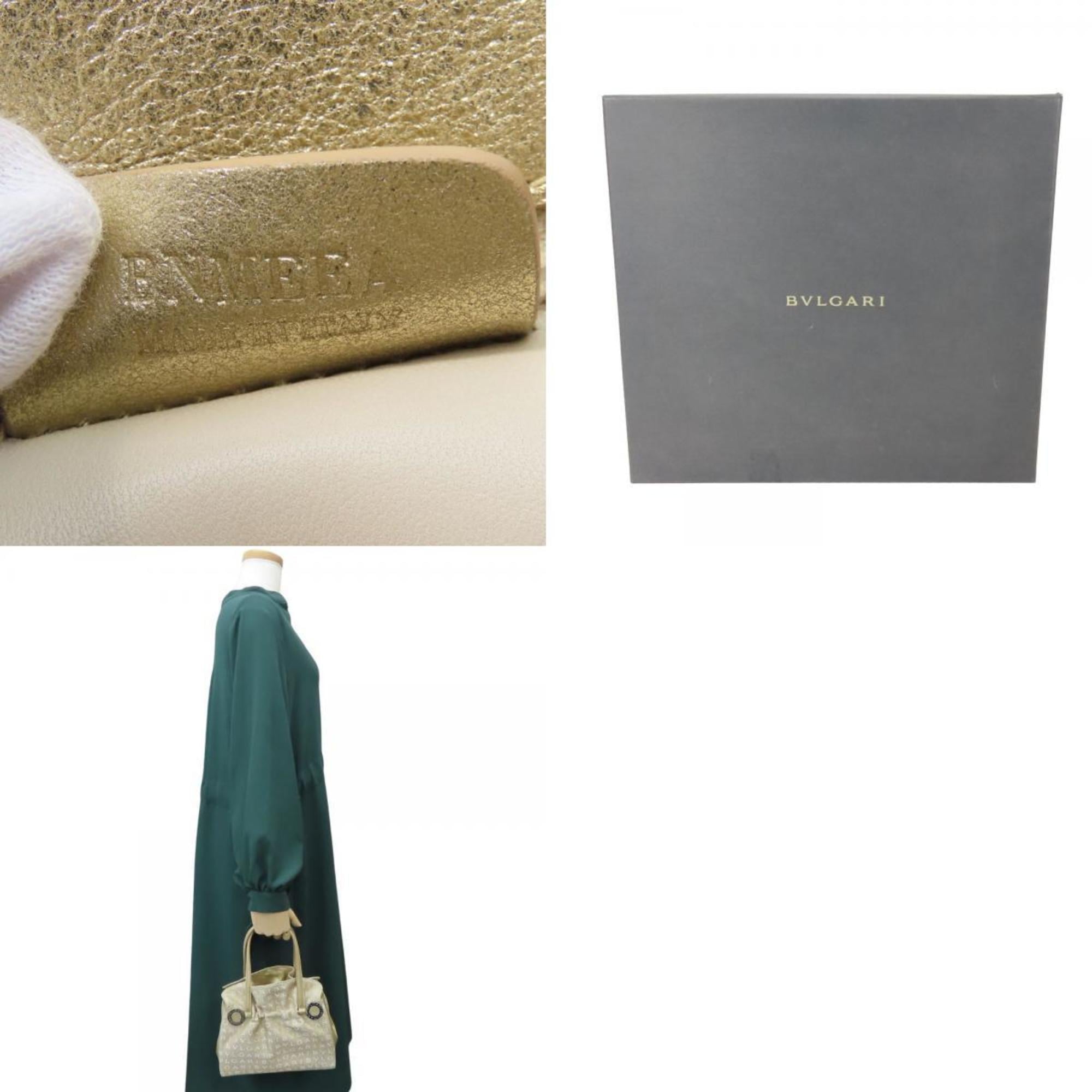 Bvlgari Beige White Canvas Leather Handbag (Pre-Owned)