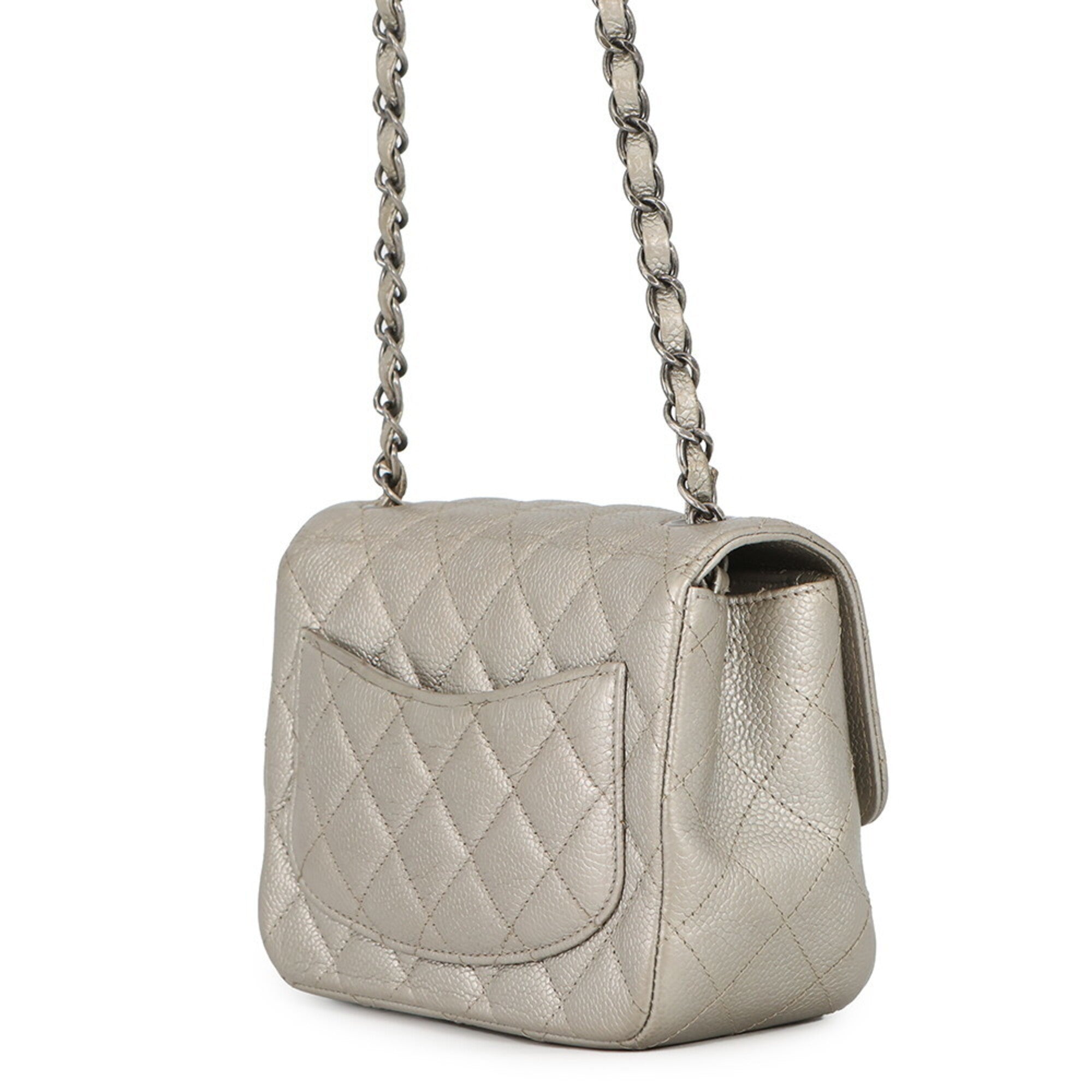 Chanel Matelasse Silver Grained Calfskin Handbag Shoulder Bag (Pre-Owned)