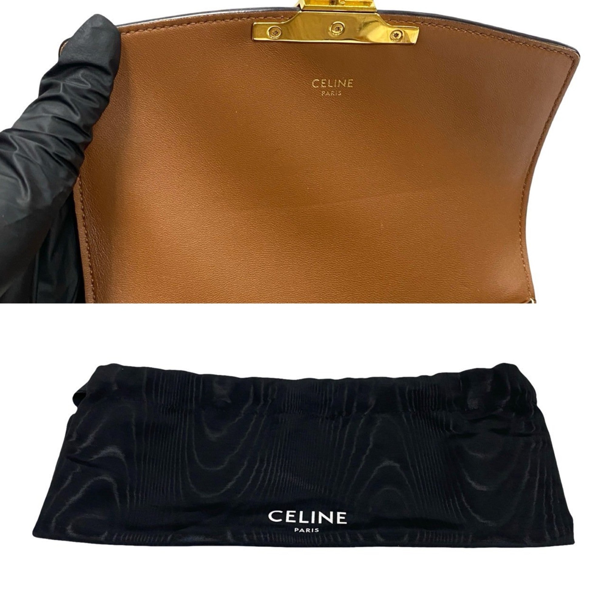 Celine Brown Khaki Leather Canvas Pochette Shoulder Bag (Pre-Owned)