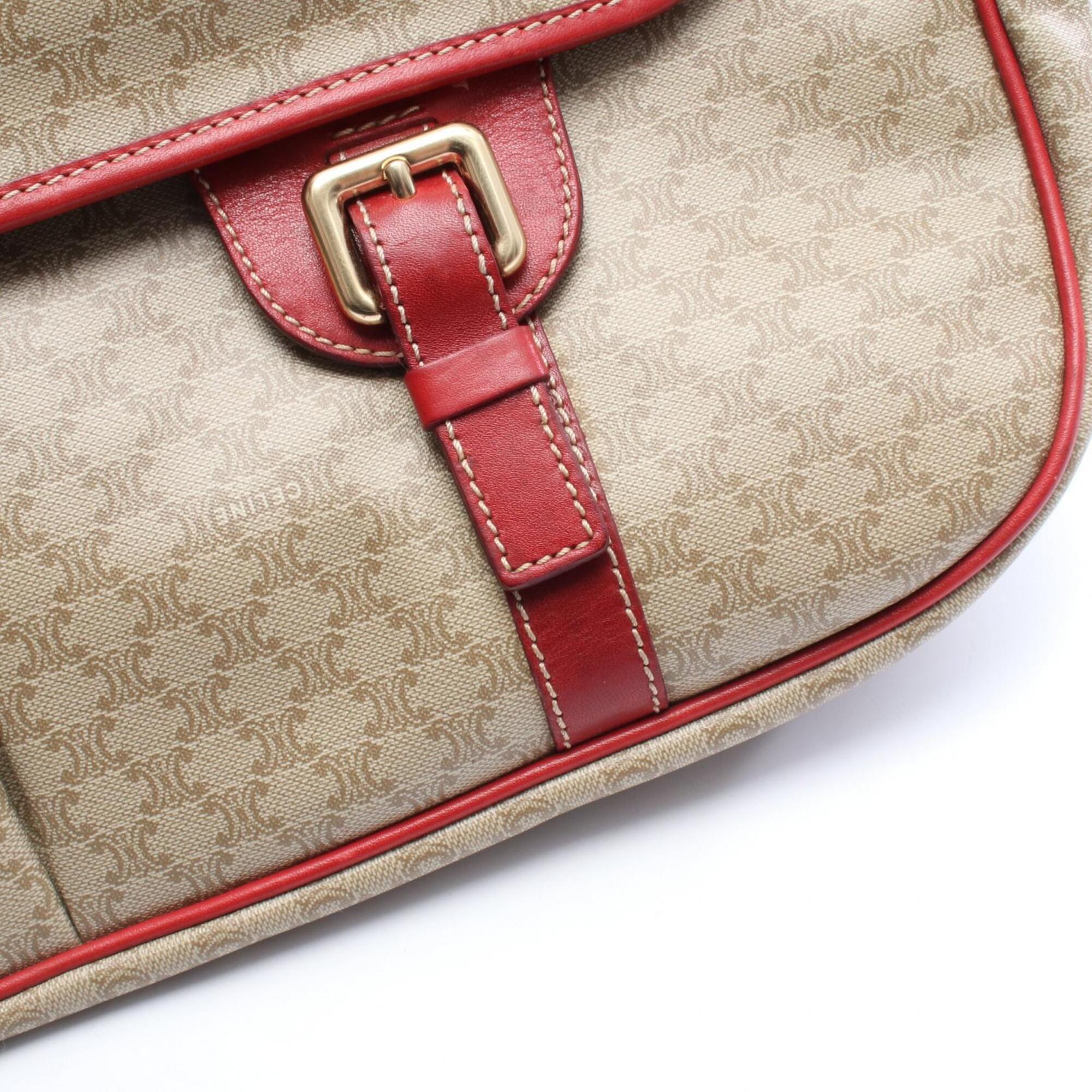 Celine Beige Red Color Coated Canvas Leather Handbag Shoulder Bag (Pre-Owned)