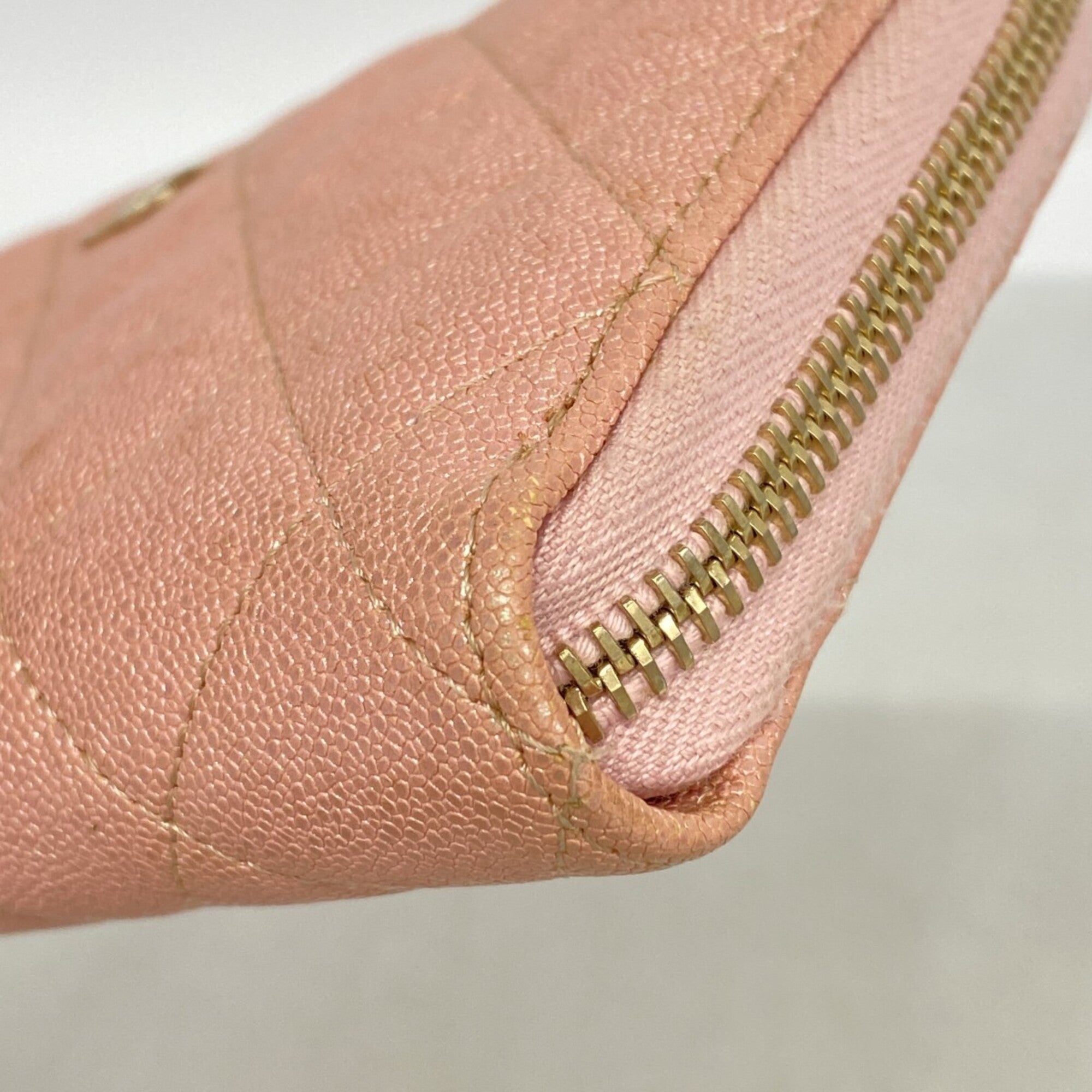 Chanel Pink Grained Calfskin Long Wallet (Bi-Fold) (Pre-Owned)