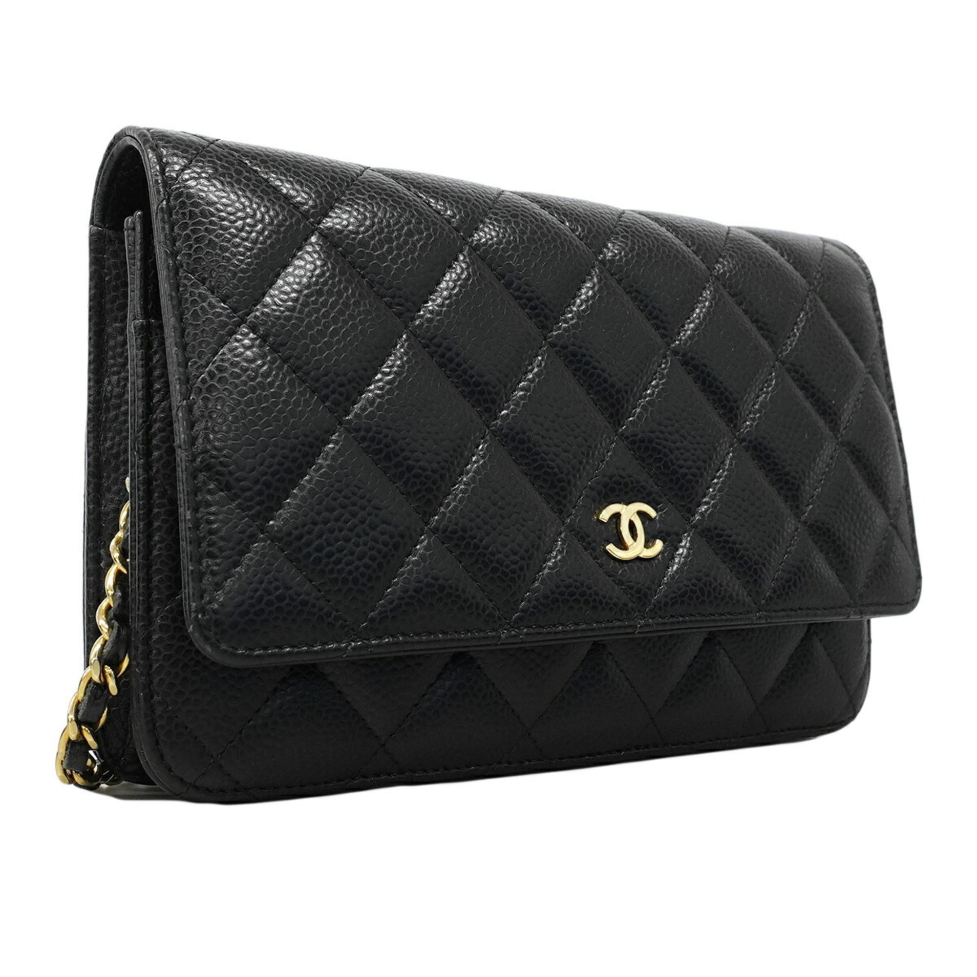 Chanel Black Grained Calfskin Chain/Shoulder Wallet (Pre-Owned)