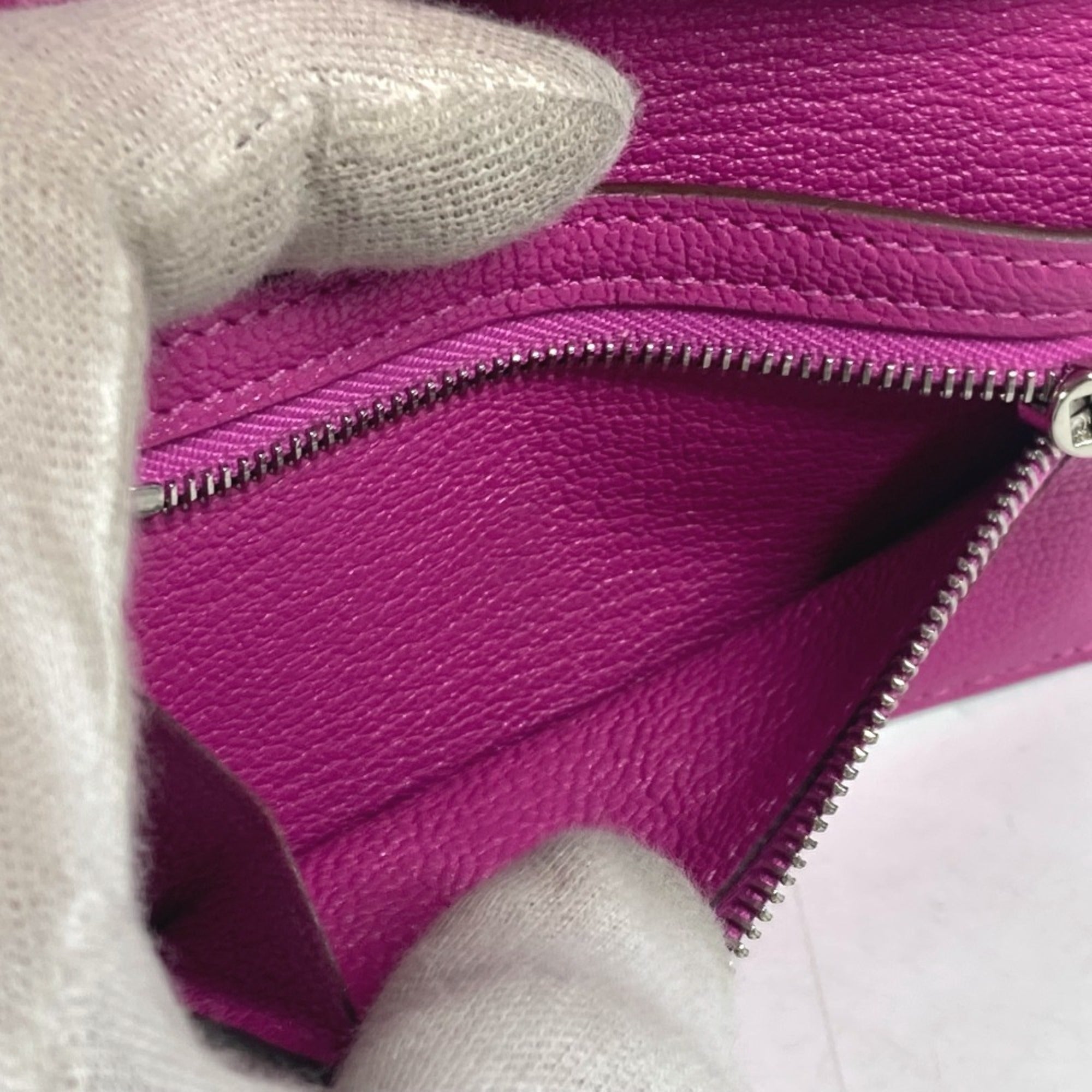 Hermes Pink Purple Chevre Leather Wallet (Tri-Fold) (Pre-Owned)