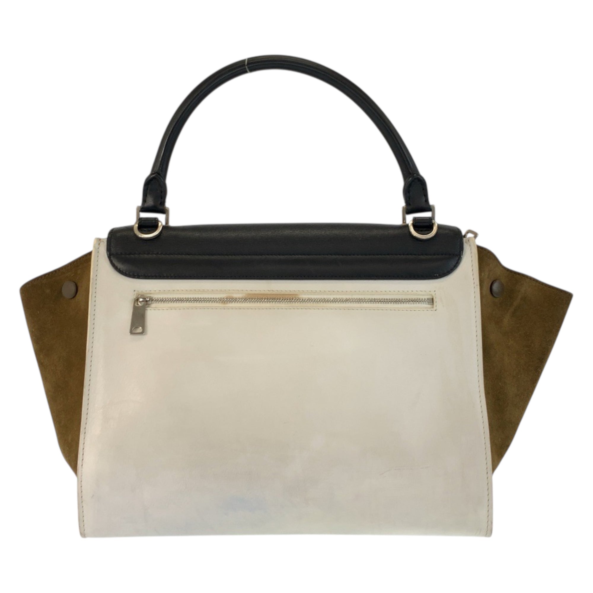Celine Trapeze Black Khaki White Leather Suede Handbag Shoulder Bag (Pre-Owned)