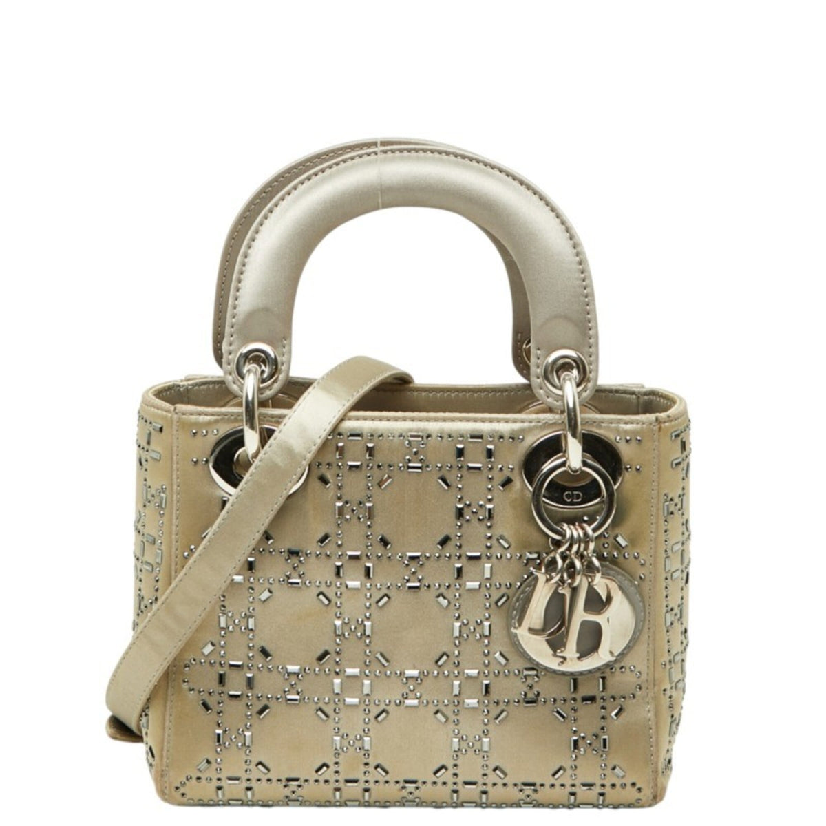 Christian Dior Grayish Satin Handbag Shoulder Bag (Pre-Owned)