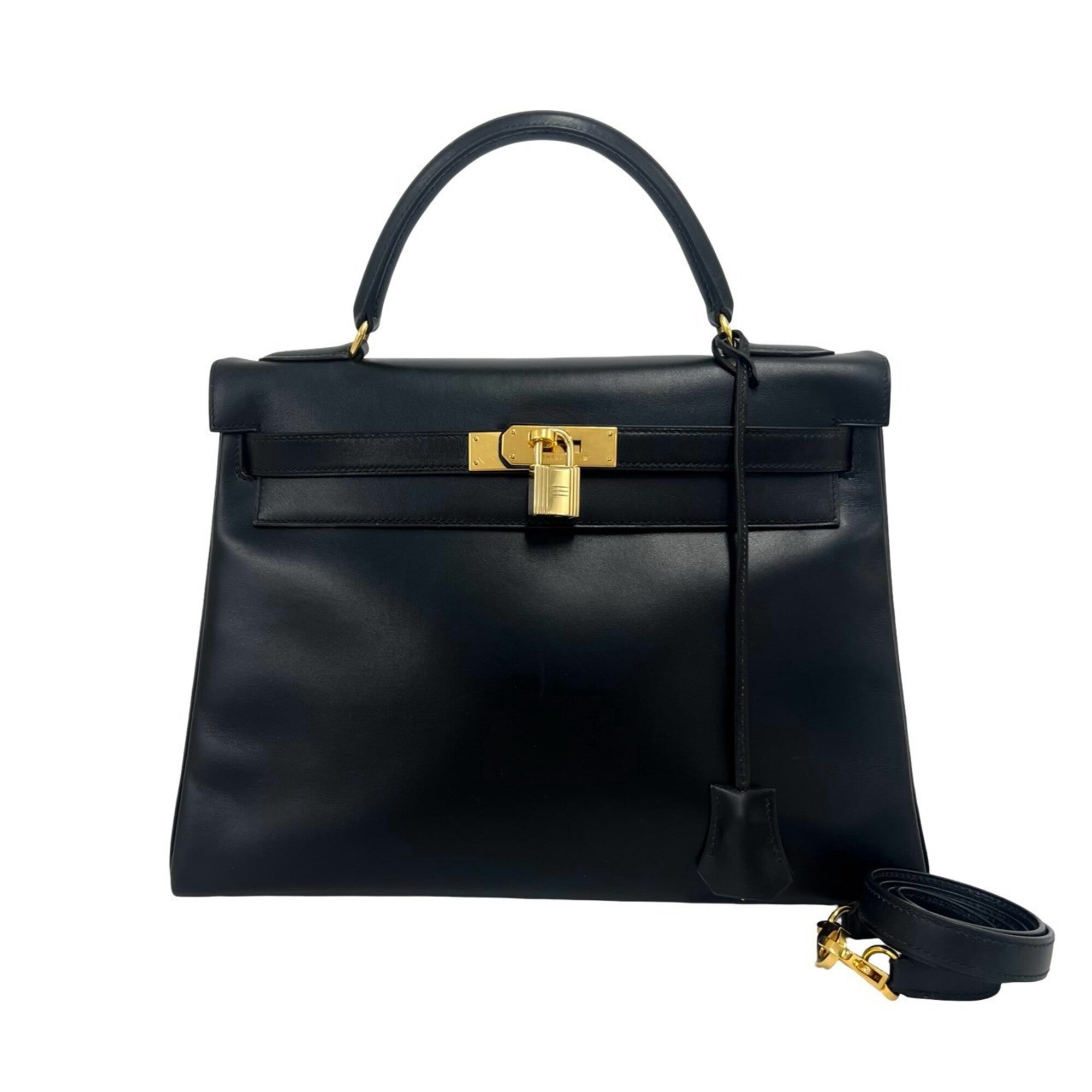 Hermes Black Box Calf Leather Handbag Shoulder Bag (Pre-Owned)