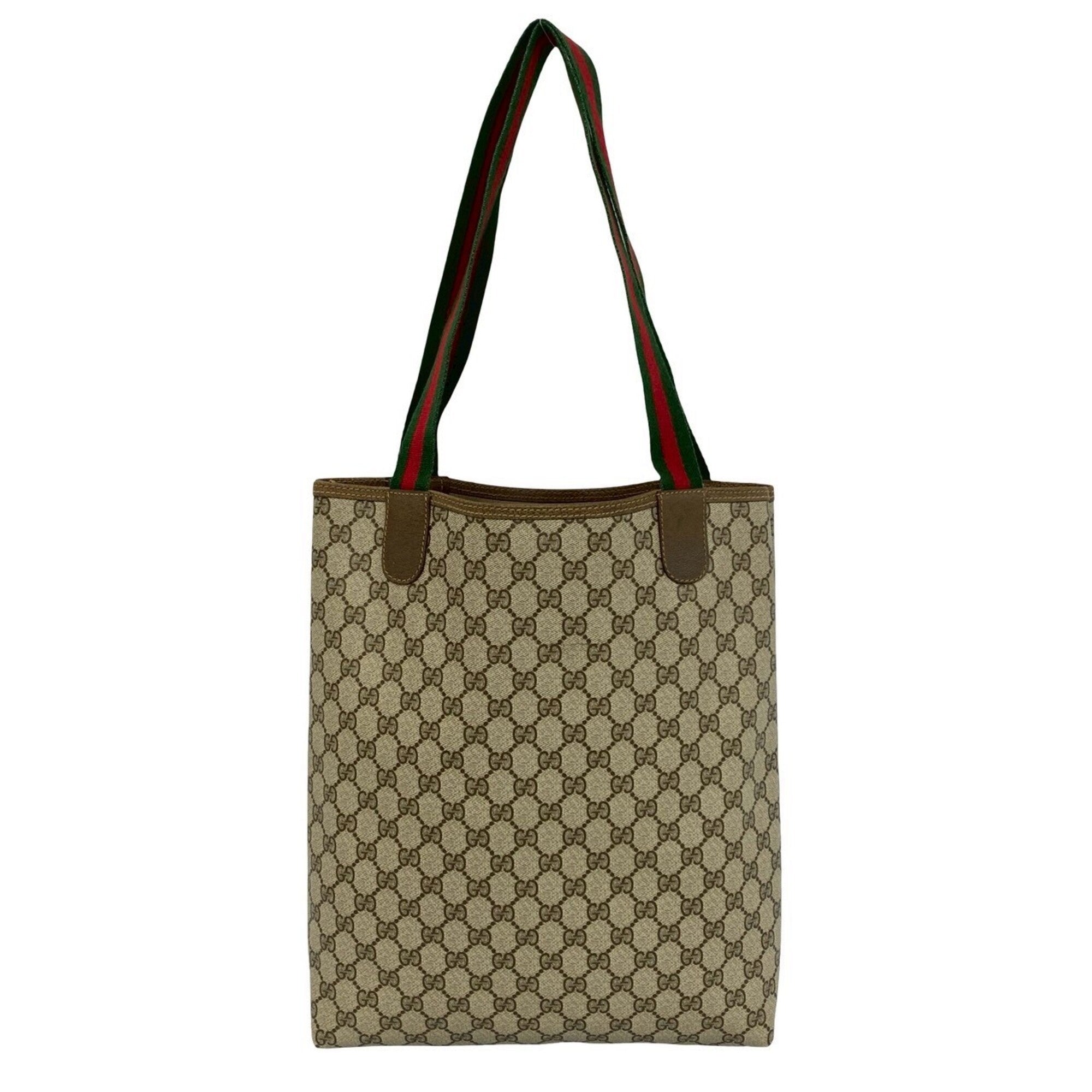 Gucci Brown Green Red Color Leather Pvc Handbag Tote Bag (Pre-Owned)