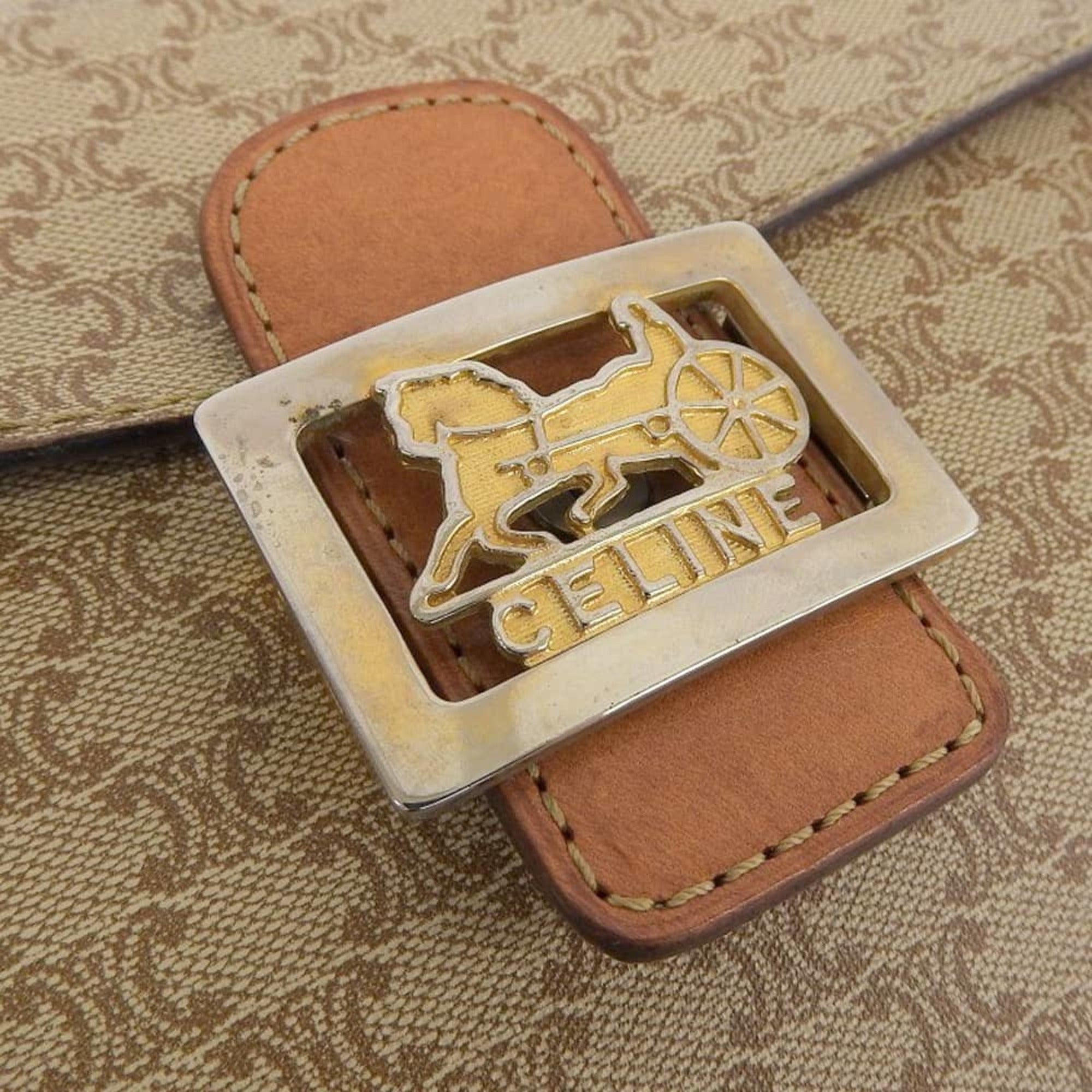 Celine Macadam Beige Coated Canvas Shoulder Bag (Pre-Owned)