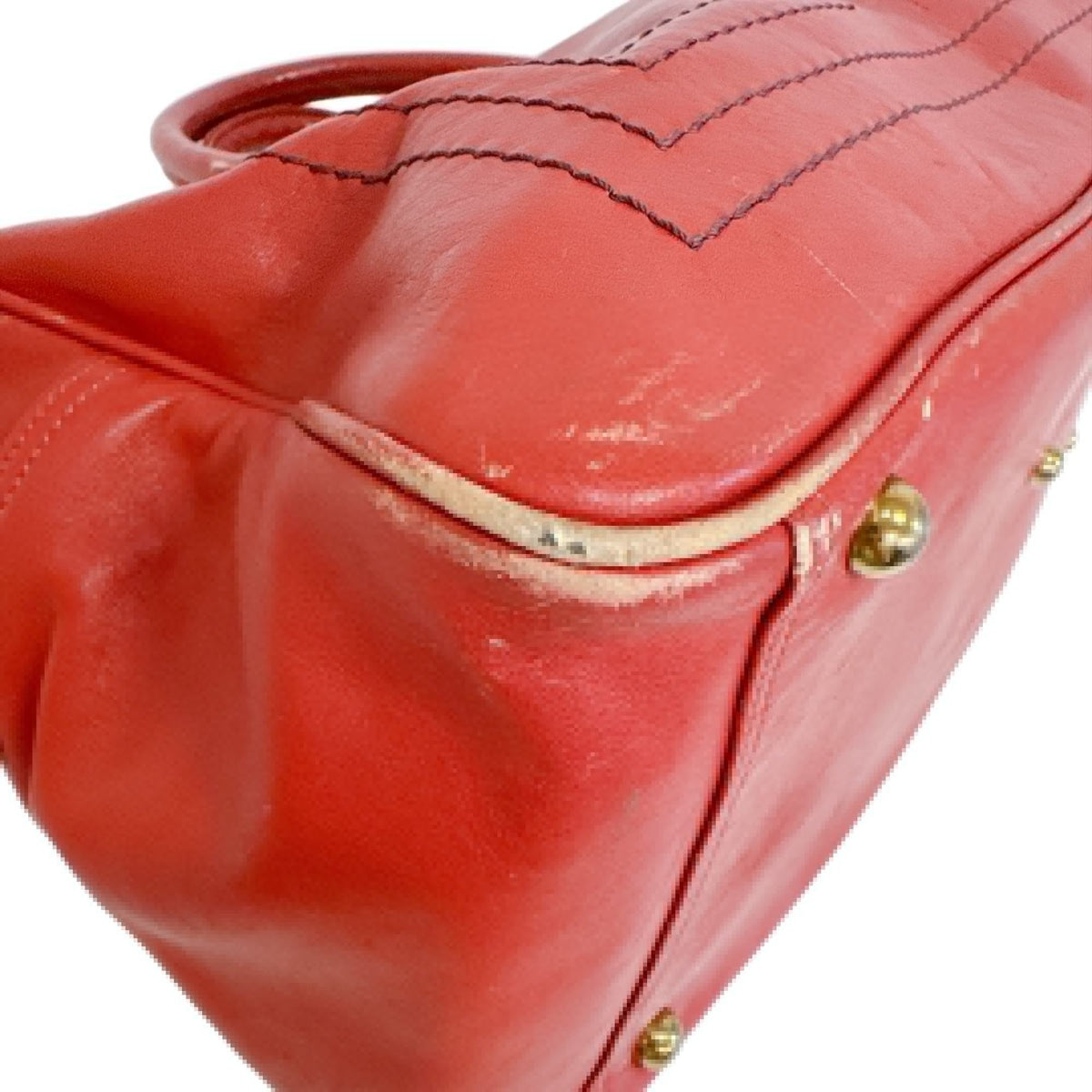 Chloé Red Color Wine Leather Boston Bag Handbag (Pre-Owned)