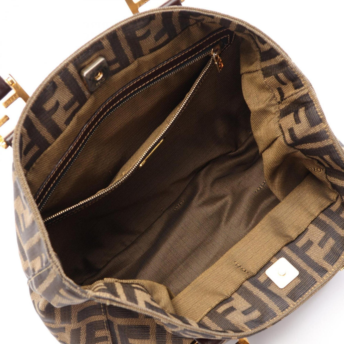 Fendi Brown Canvas Leather Handbag Tote Bag (Pre-Owned)