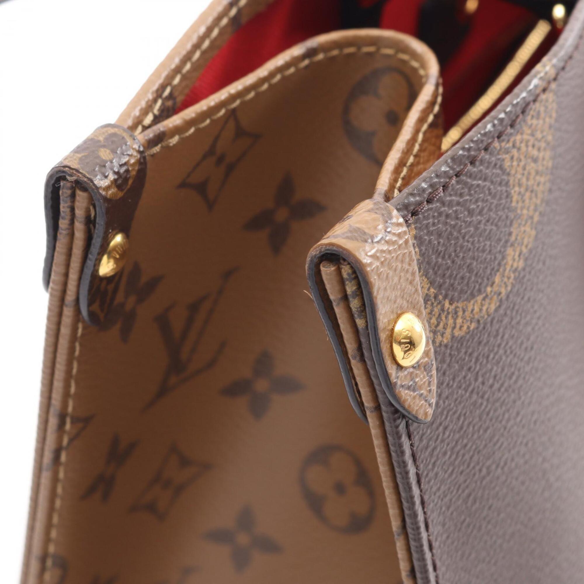 Louis Vuitton Beige Brown Monogram Coated Canvas Leather Handbag Tote Bag (Pre-Owned)