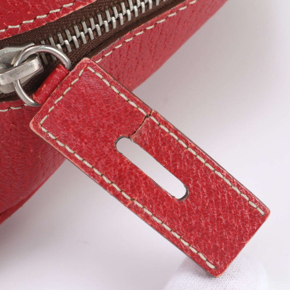 Prada Red Color Leather Boston Bag Tote Bag (Pre-Owned)