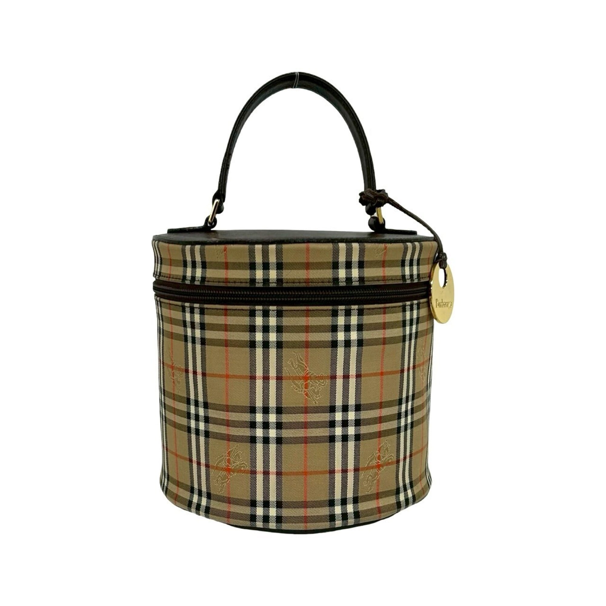Burberry Beige Brown Canvas Leather Handbag Vanity Bag (Pre-Owned)