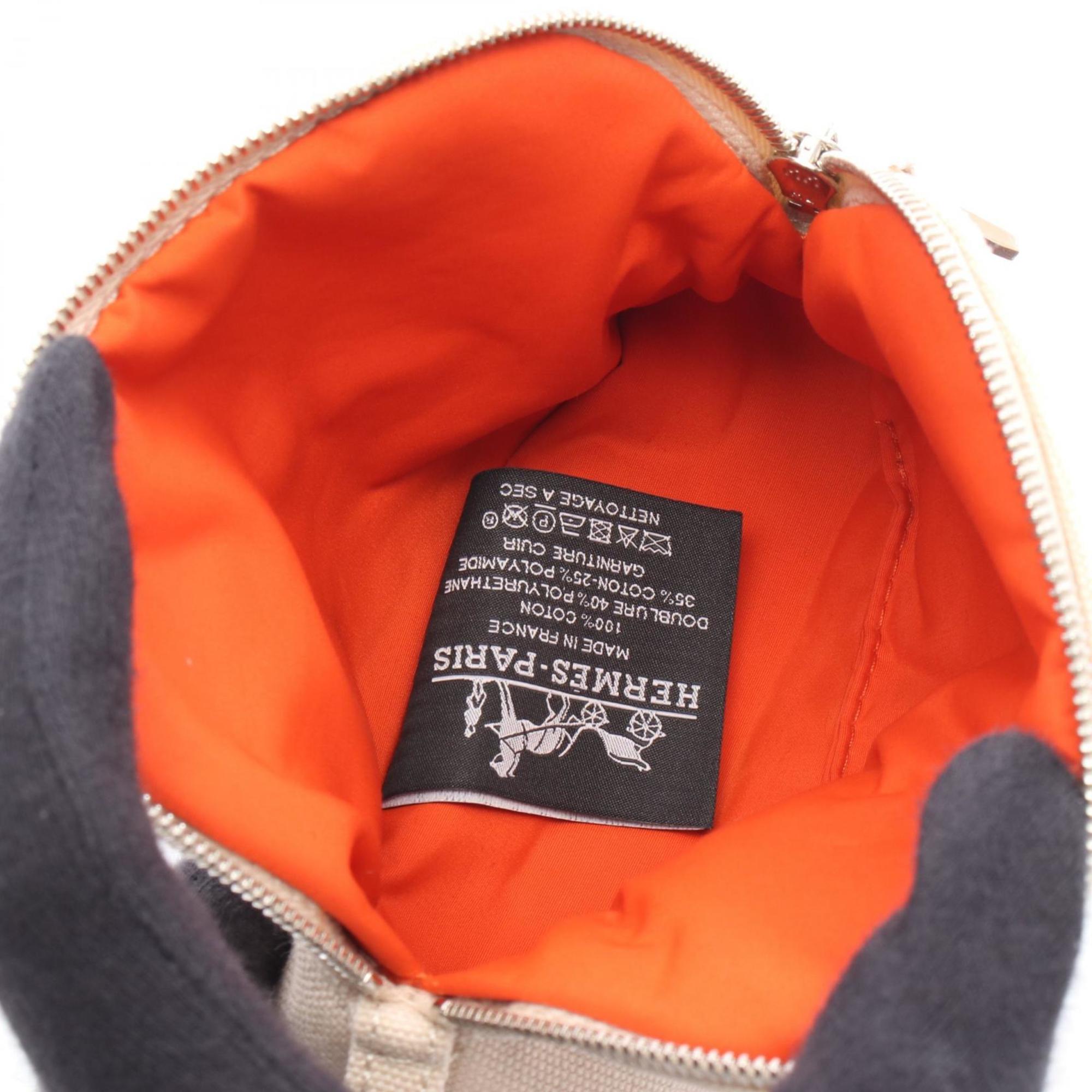 Hermes Brown Ivory Natural Canvas Leather Pouch (Pre-Owned)
