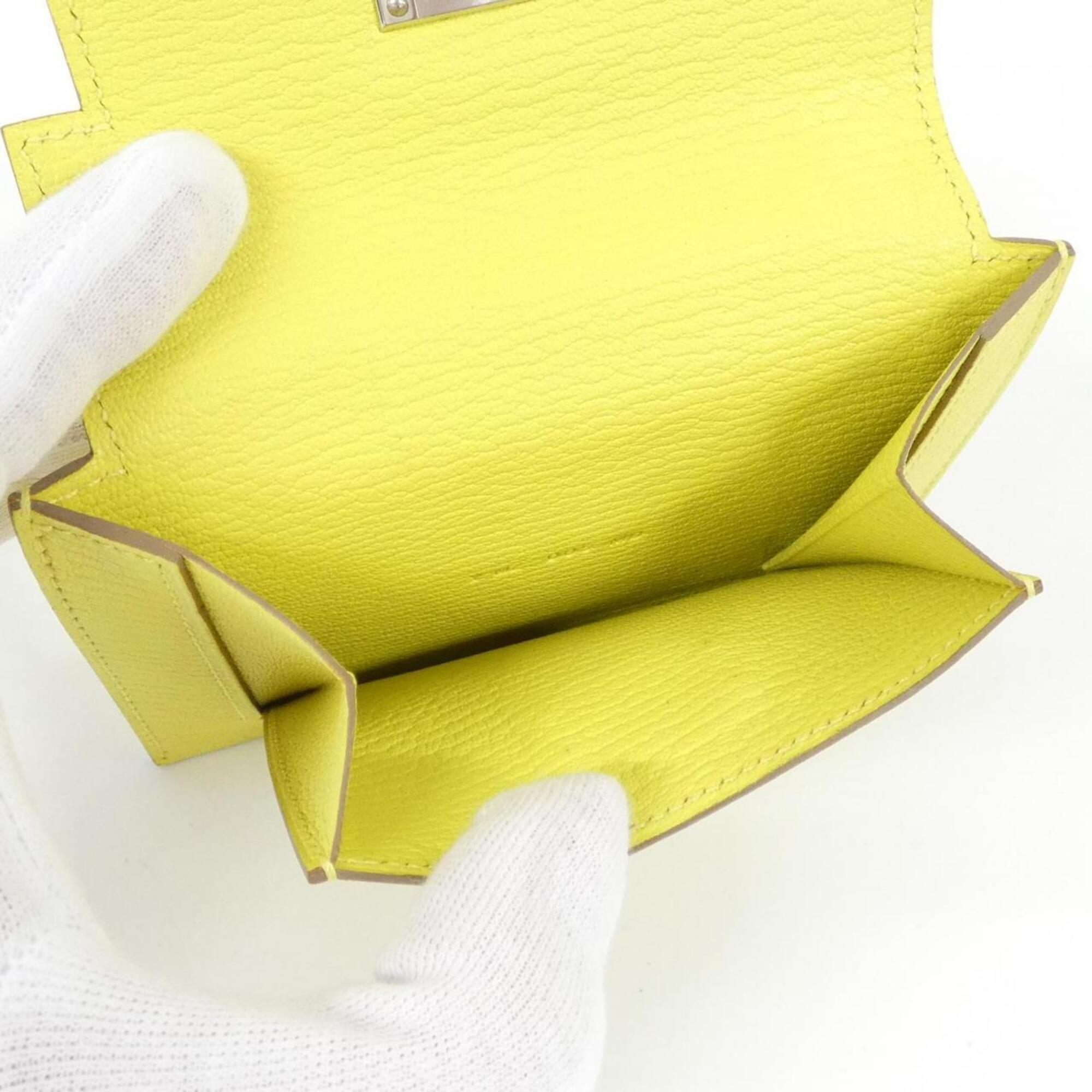 Hermes Lime Yellow Chevre Leather Card Wallet (Pre-Owned)