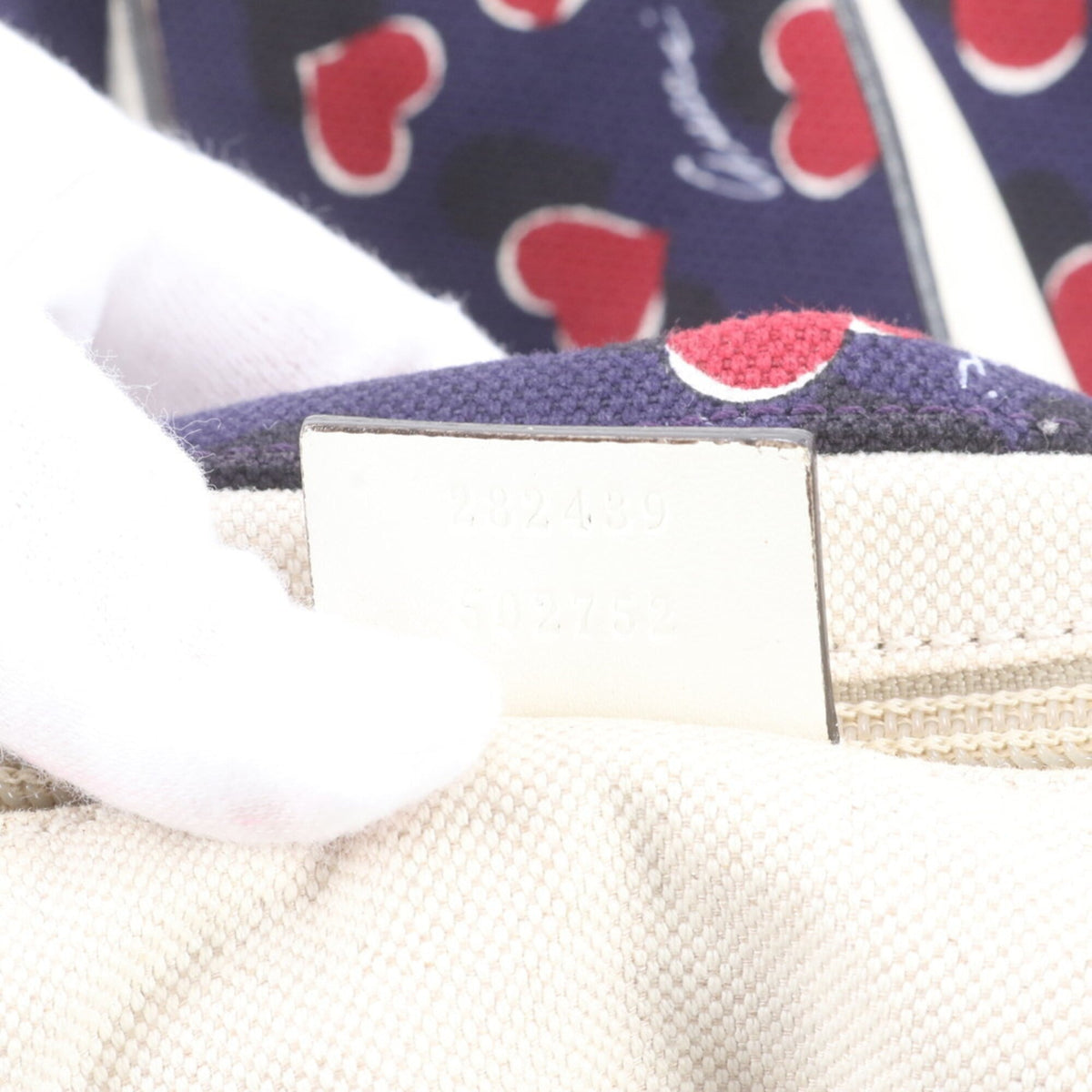 Gucci Navy Red Color Leather Canvas Handbag Shoulder Bag Tote Bag (Pre-Owned)