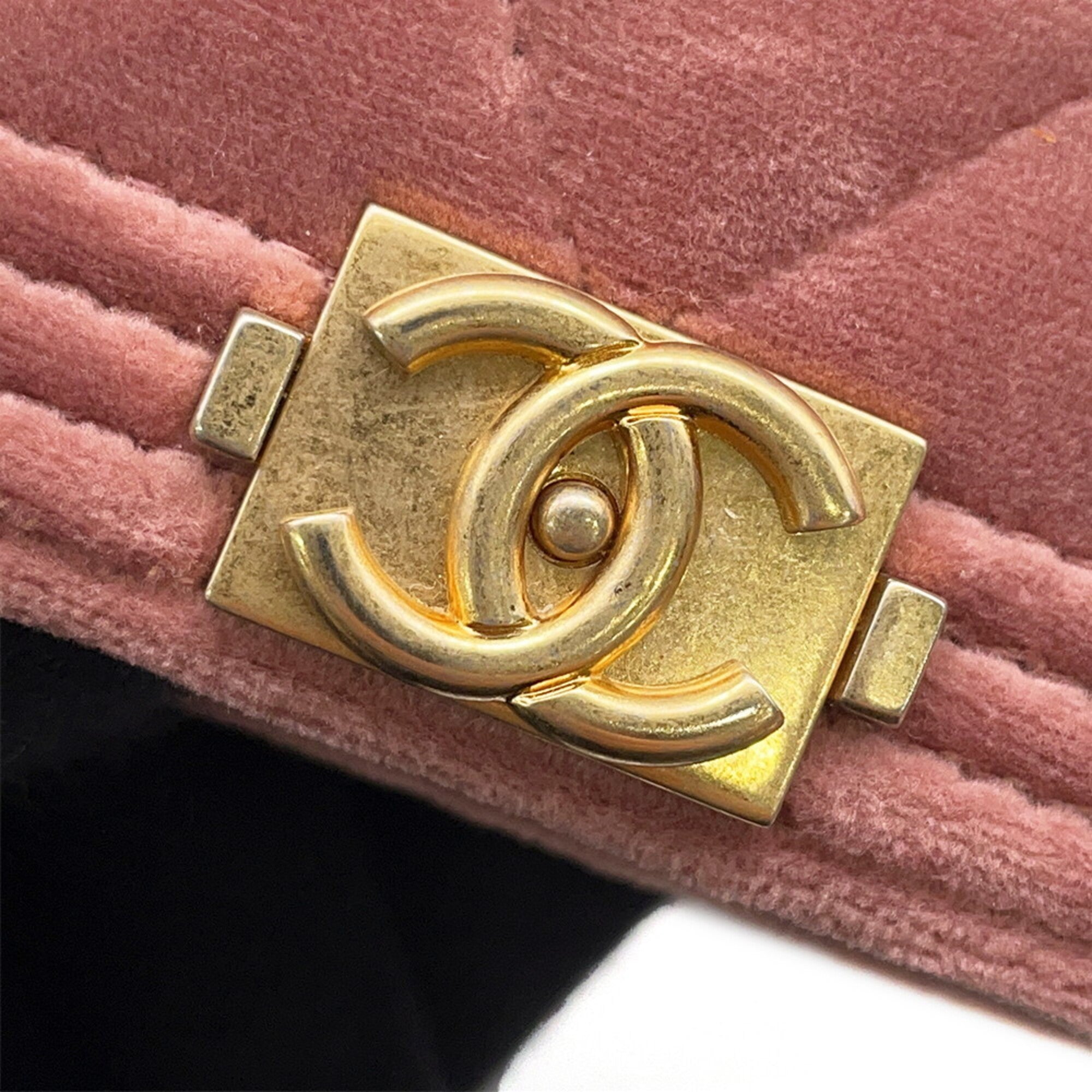 Chanel Boy Chanel Pink Velvet Chain/Shoulder Wallet (Pre-Owned)