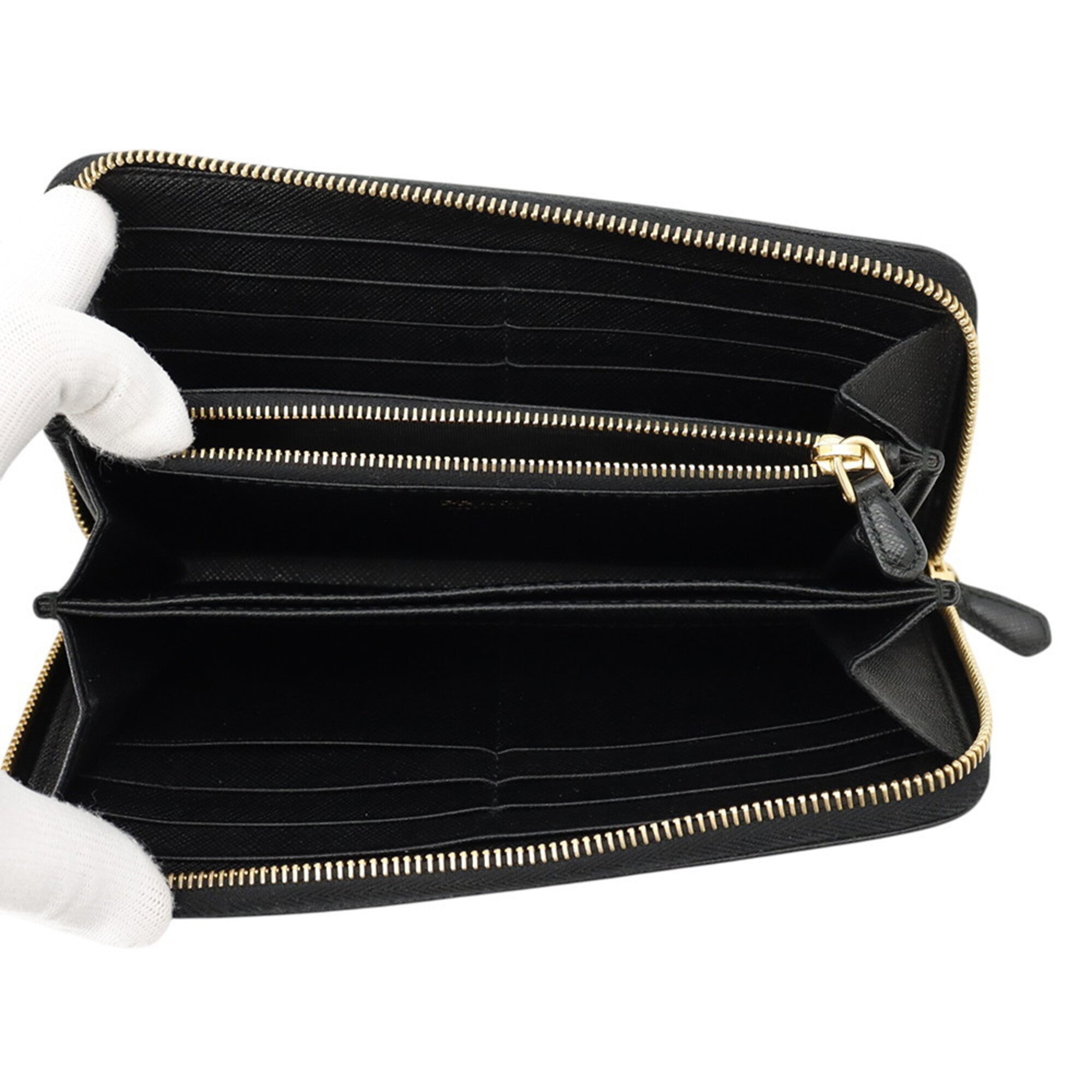Prada Black Saffiano Triangle Long Wallet (Bi-Fold) (Pre-Owned)