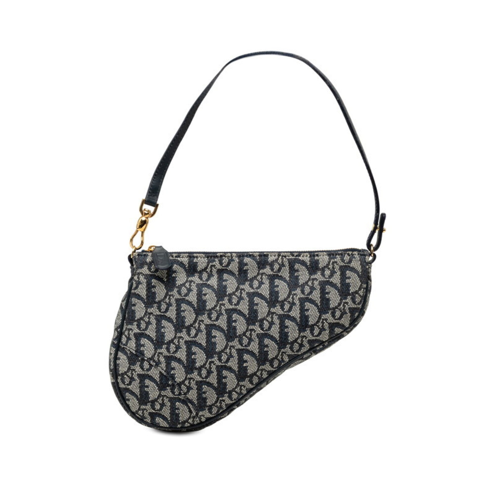 Christian Dior Navy Canvas Leather Handbag Saddle Bag Shoulder Bag (Pre-Owned)