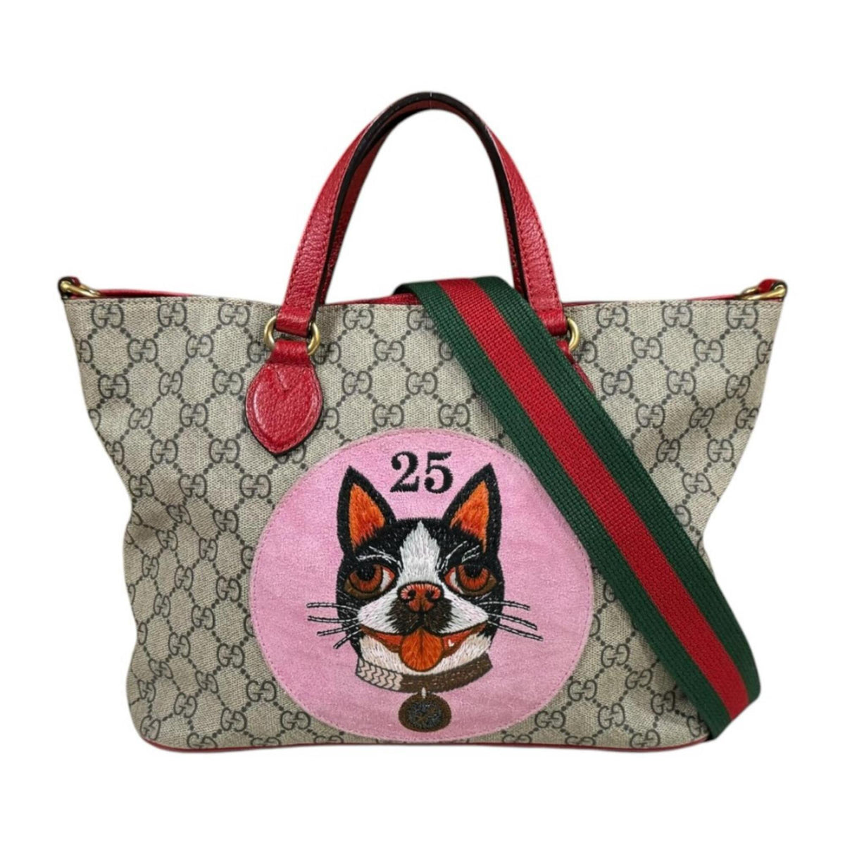 Gucci Brown Red Color Gg Supreme Canvas Shoulder Bag (Pre-Owned)
