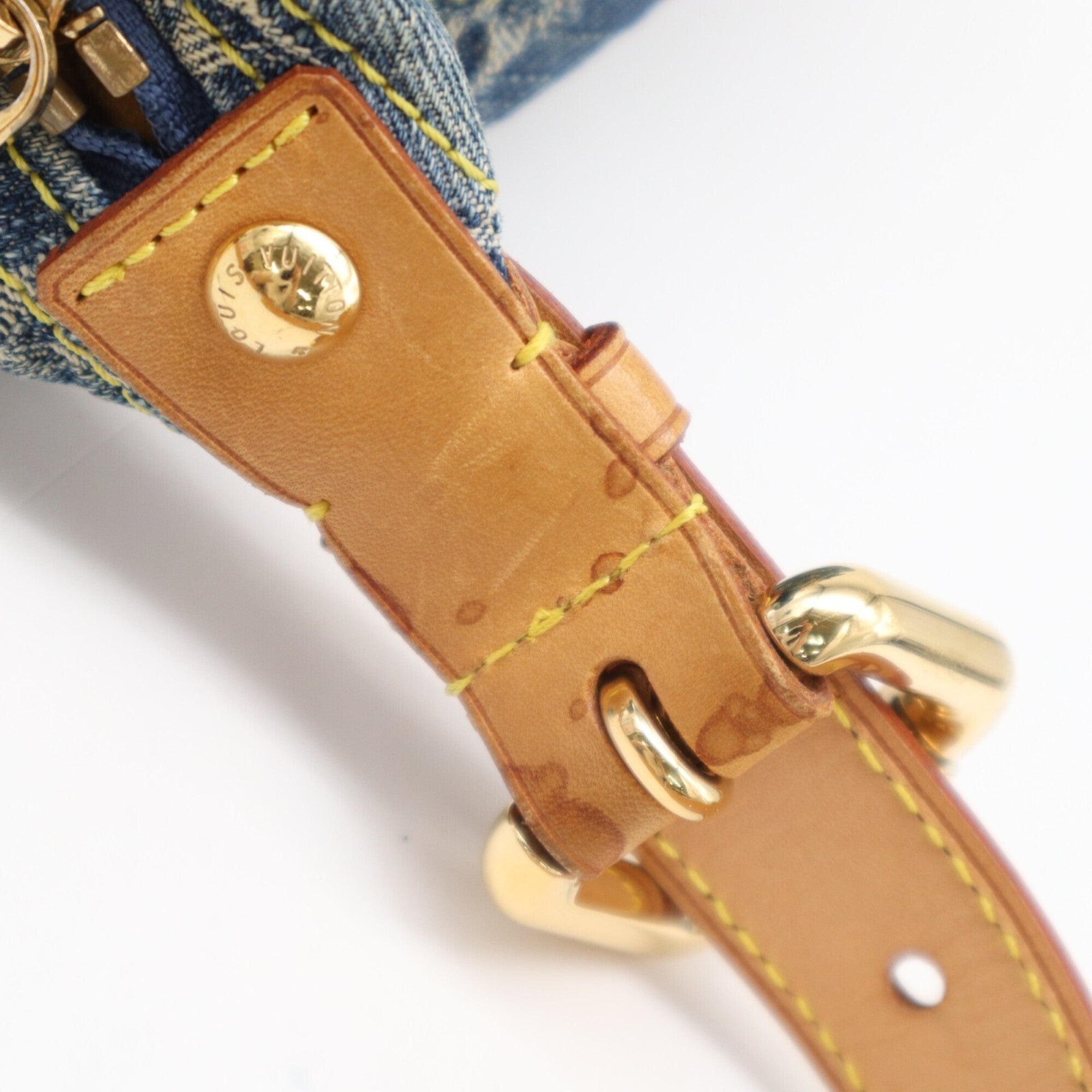 Louis Vuitton Monogram Denim Beige Blue Cotton Leather Shoulder Bag (Pre-Owned)
