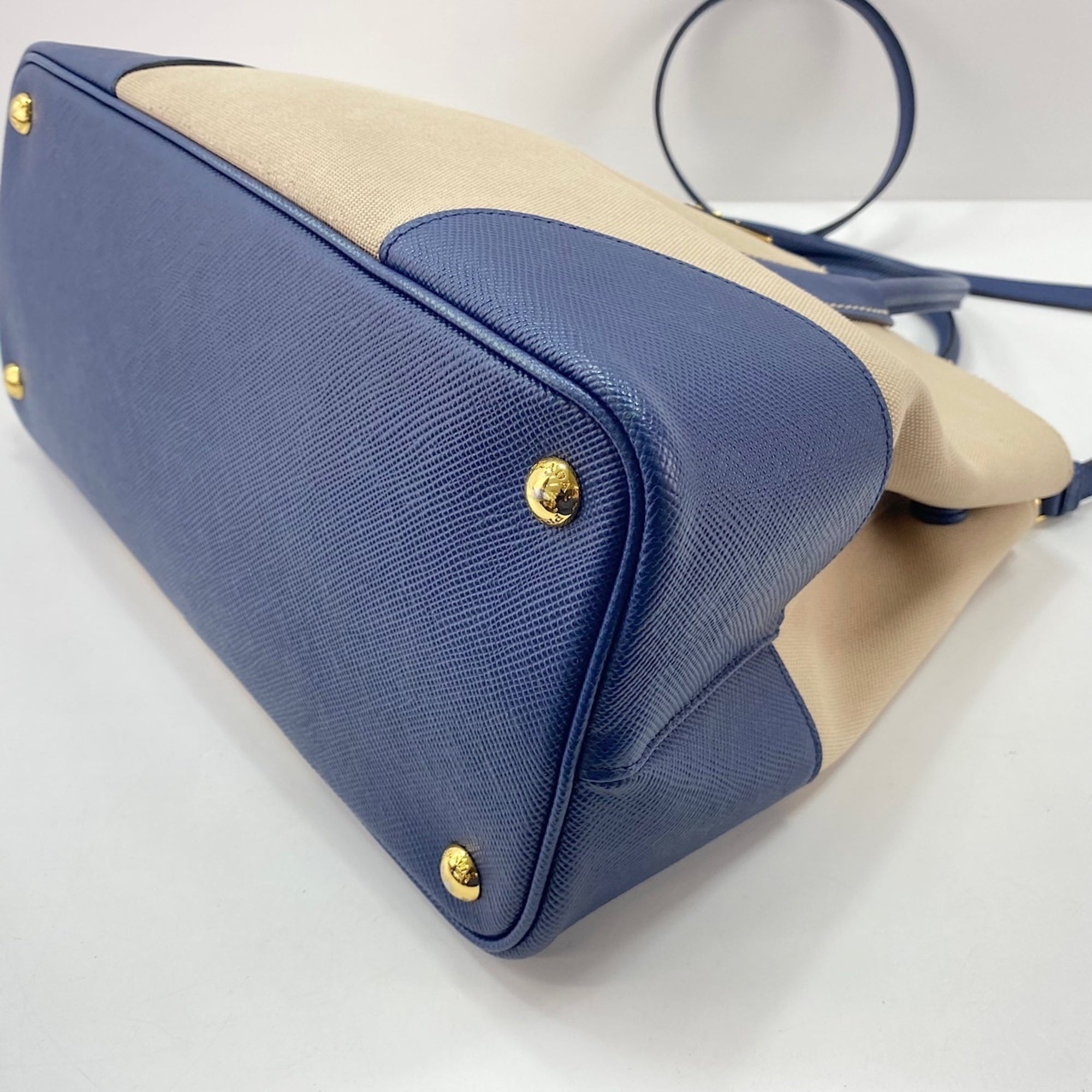 Prada Saffiano Beige Canvas Handbag (Pre-Owned)
