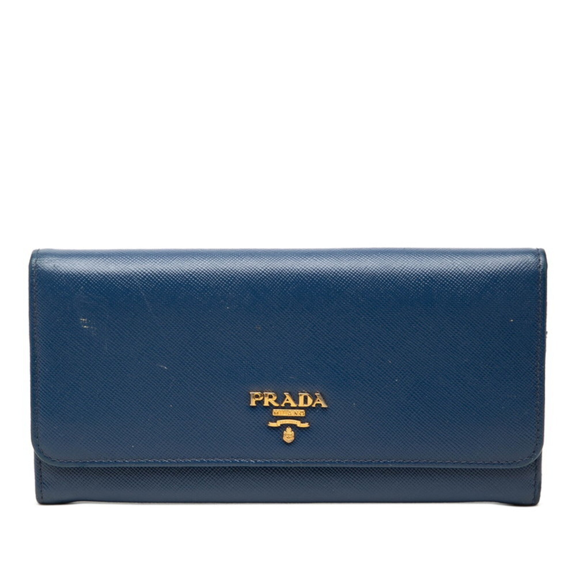 Prada Blue Leather Long Wallet (Bi-Fold) (Pre-Owned)