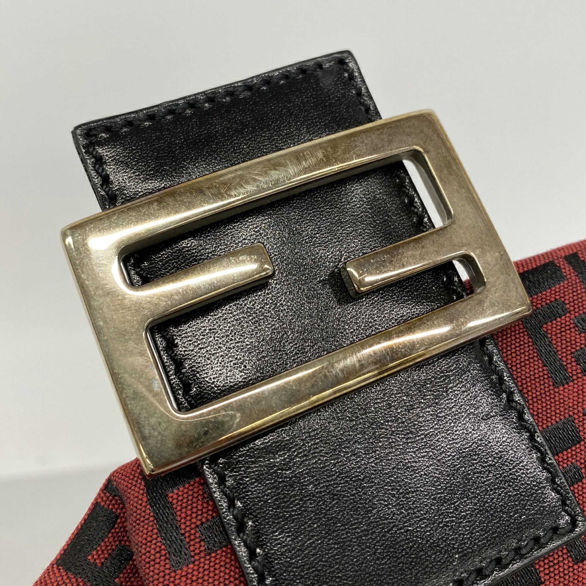 Fendi Black Red Color Nylon Canvas Handbag (Pre-Owned)